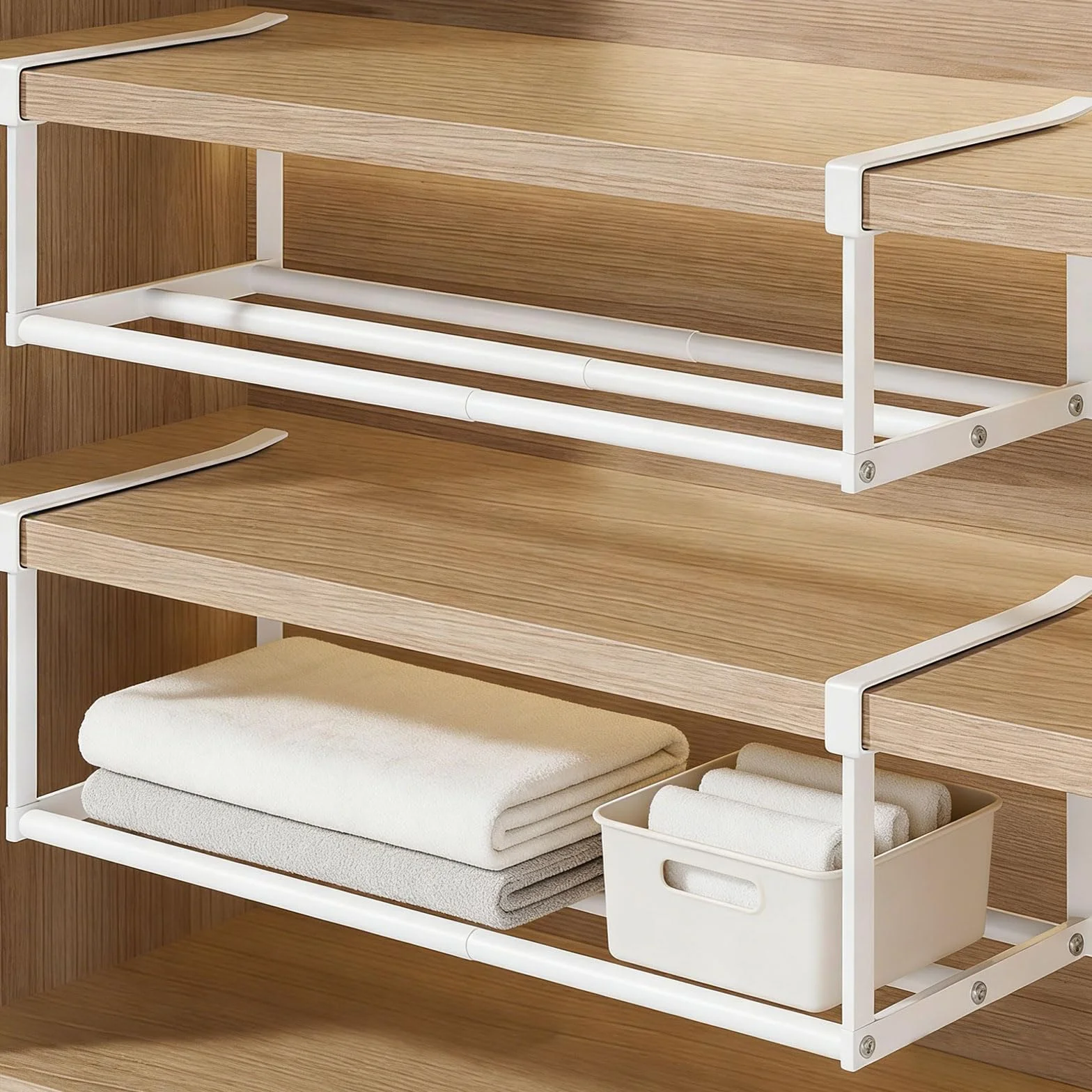 Wiszący regał na buty, organizer w szafie, regulowany 40-70 cm, podwyższony regał pod szafkę, wiszący regał pod biurko, do szafek kuchennych, szafek na buty, szafek na ubrania (biały)