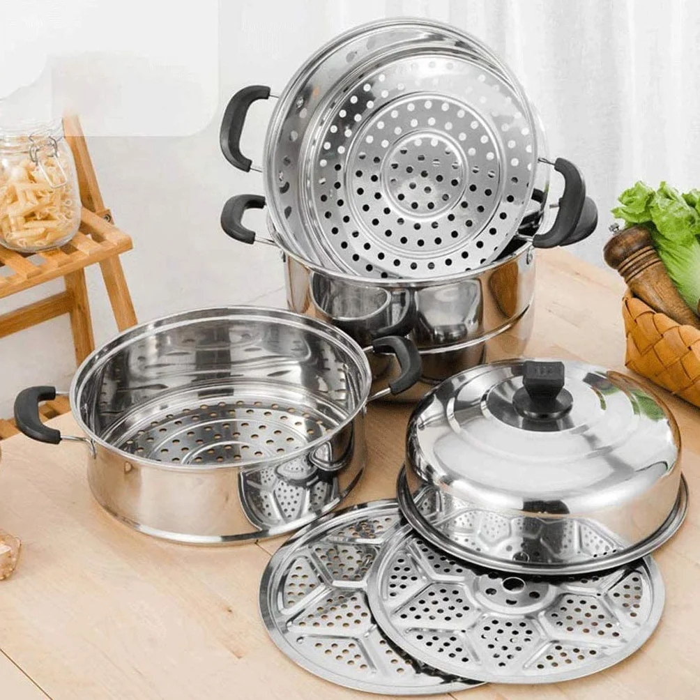 Komercyjny garnek do gotowania na parze ze stali nierdzewnej dwuwarstwowy i 4-warstwowy design do kuchenki elektrogazowej Lar Capaci garnek do gotowania (34 cm i 38 cm) idealny do restauracji i