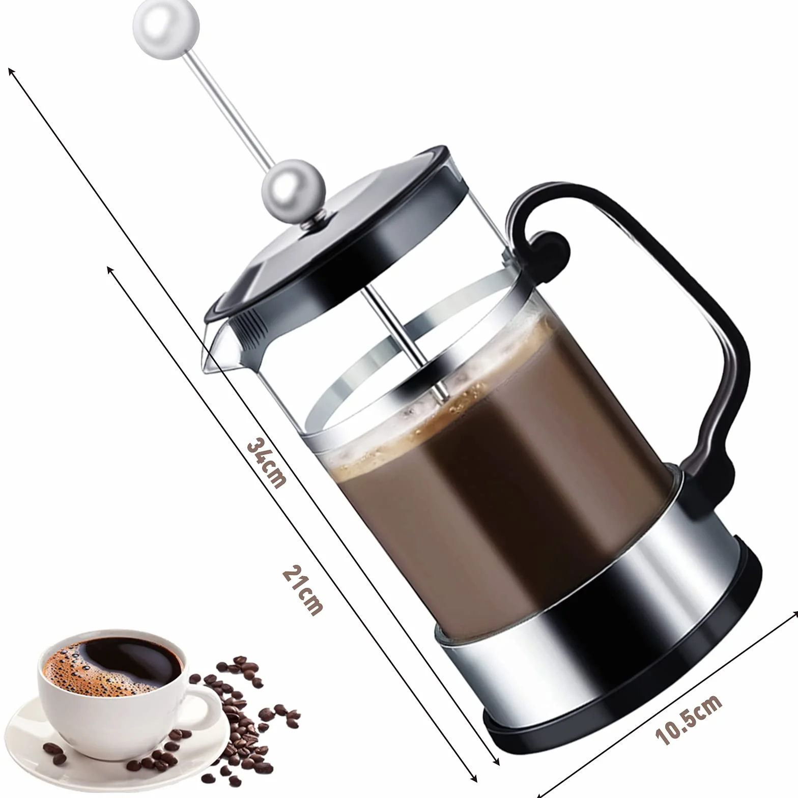 French Press zaparzacz do kawy z filtrem ze stali nierdzewnej 1000 ml, dzbanek do kawy, ze szkła (czarny)