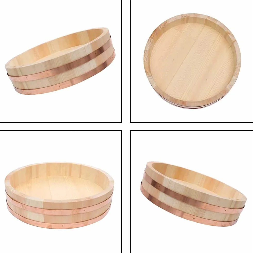 Adima Japońska drewniana miska do sushi ryżu Hangiri Sushi Oke miska do mieszania ryżu do restauracji sushi Oke biała sosna dom kuchnia beczka na ryż (12 rozmiarów), 36 x 9 cm