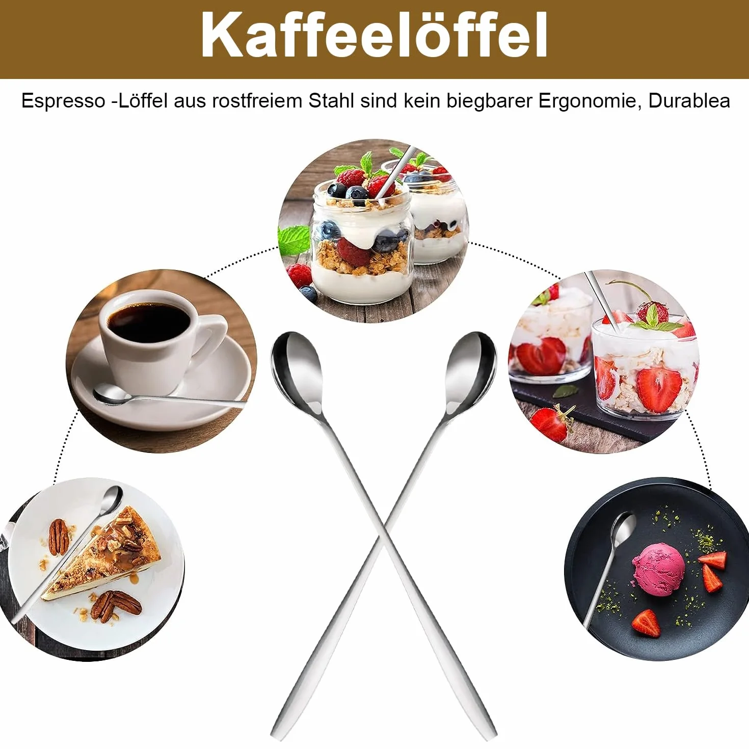 Zestaw 6 długich łyżeczek do kawy, łyżeczki ze stali nierdzewnej, łyżki z długim uchwytem 19 cm, długi uchwyt do łyżek do lodów, kawy latte, łyżeczki do herbaty, łyżeczki deserowe, jogurt, koktajl