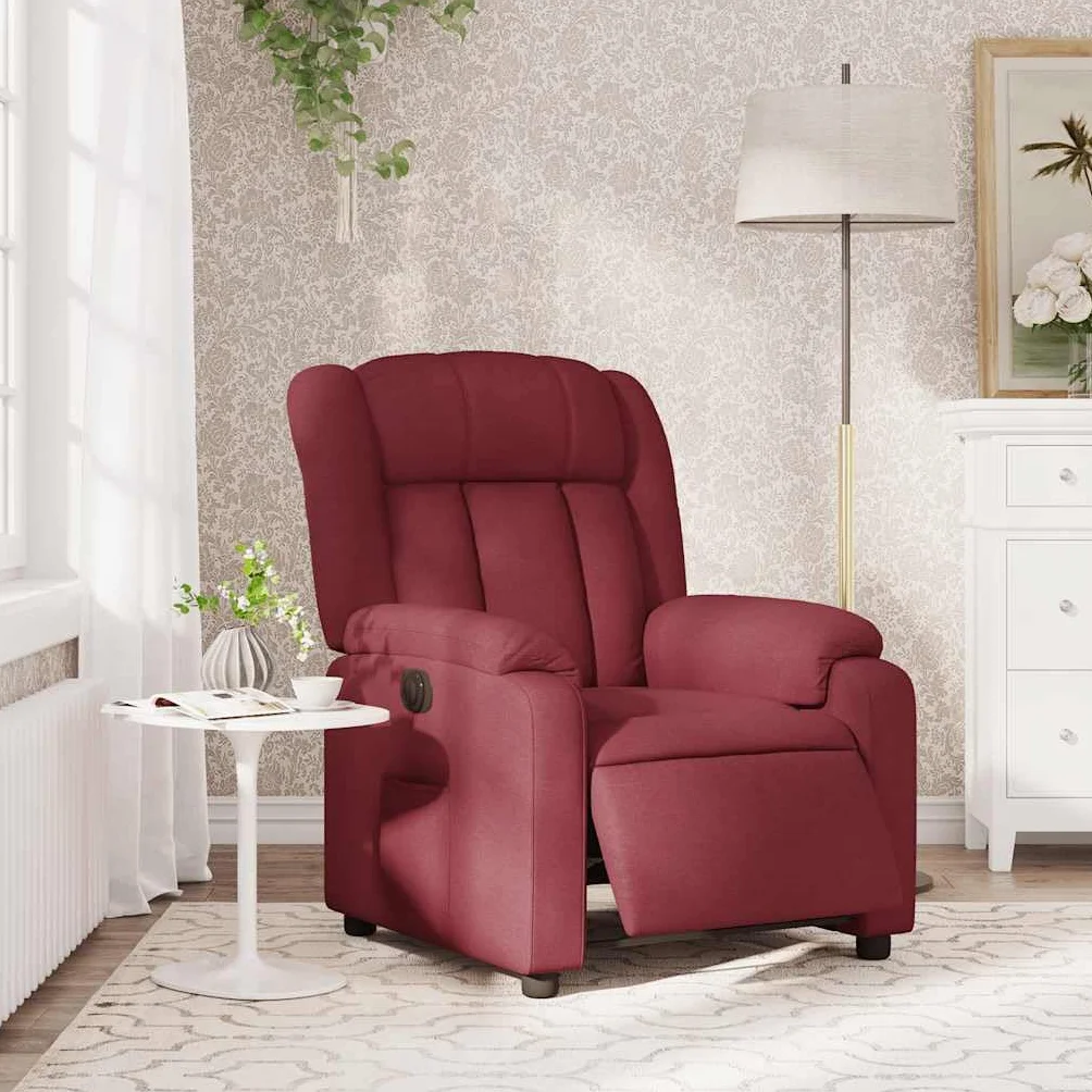 Fotel relaksacyjny elektryczny z funkcją leżenia, czerwone wino, regulowany, z podłokietnikami i oparciem, ergonomiczny, wygodny fotel telewizyjny do salonu i kącika do czytania