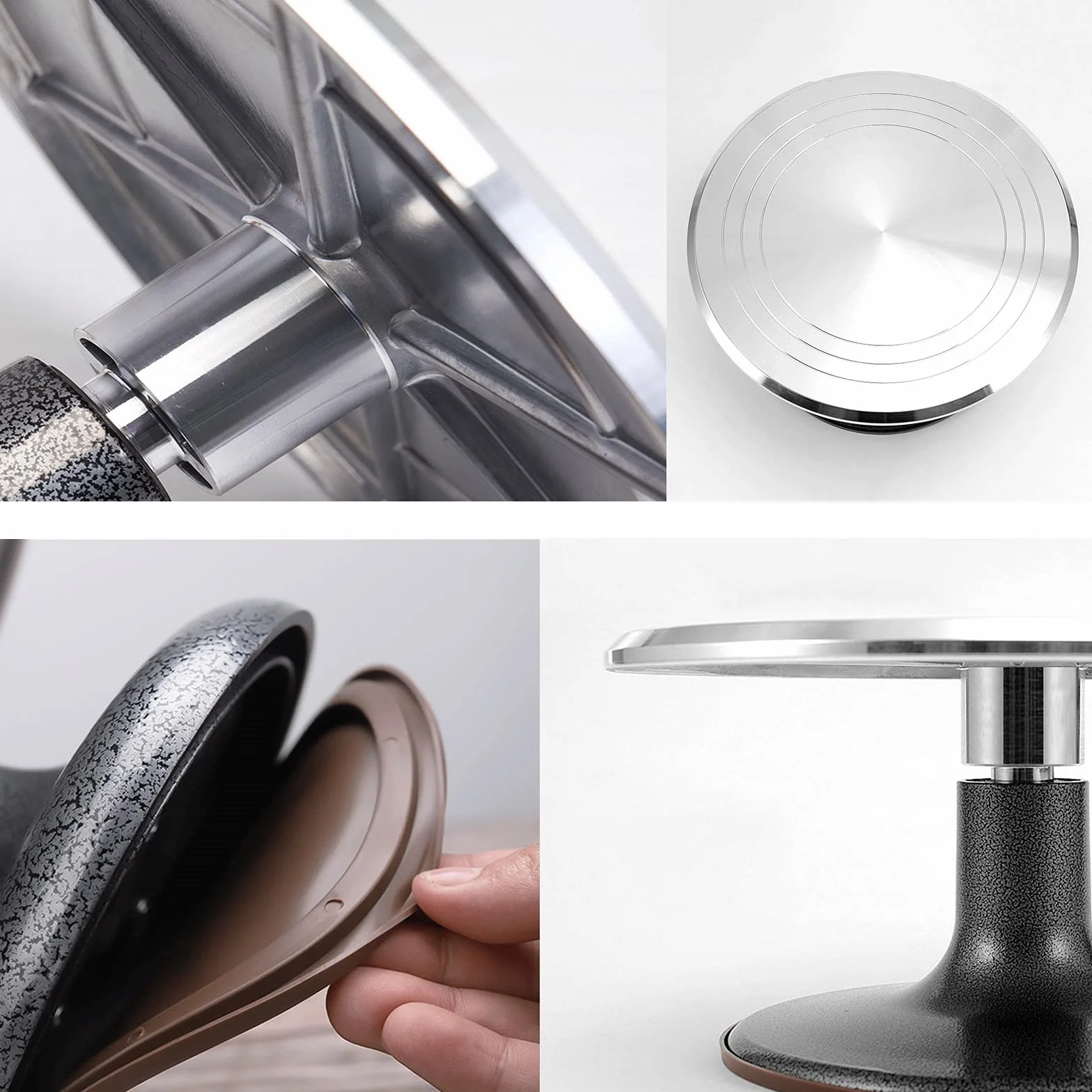 LIGUOYI Obrotowy stojak na tort obrotowy, obrotowy talerz do ciasta ze stopu aluminium, 25 cm 30,5 cm 35,5 cm okrągły gładki obrotowy talerz, silikonowa antypoślizgowa mata, trójsegmentowe koło skalowe, artykuły do pieczenia ciast