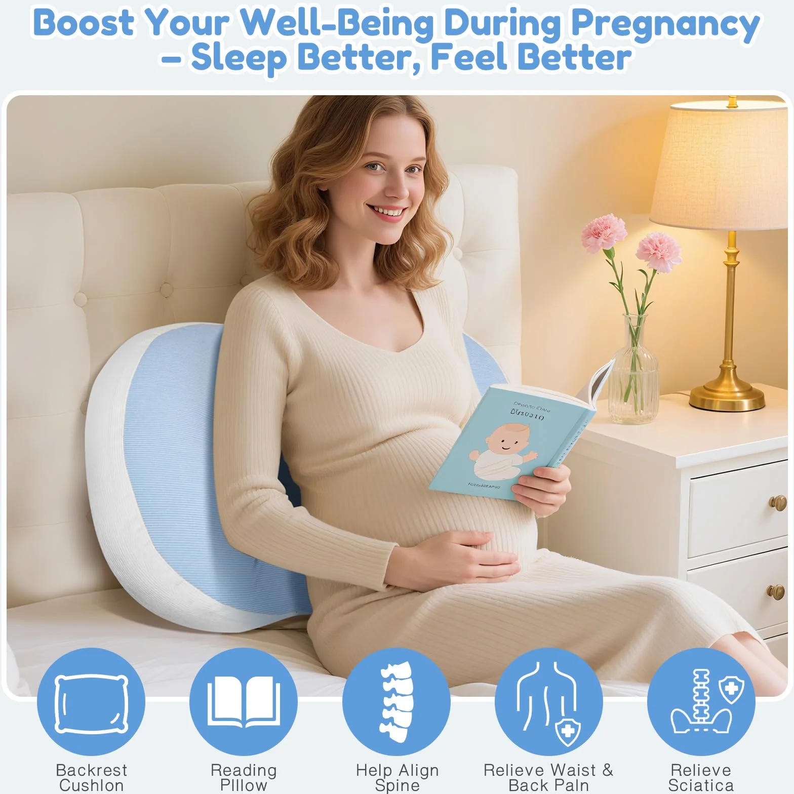 Pregnancy Pillow for Sleeping, do spania na bóle pleców, regulowana i przenośna poduszka do ciała dla kobiet i osób śpiących na boku