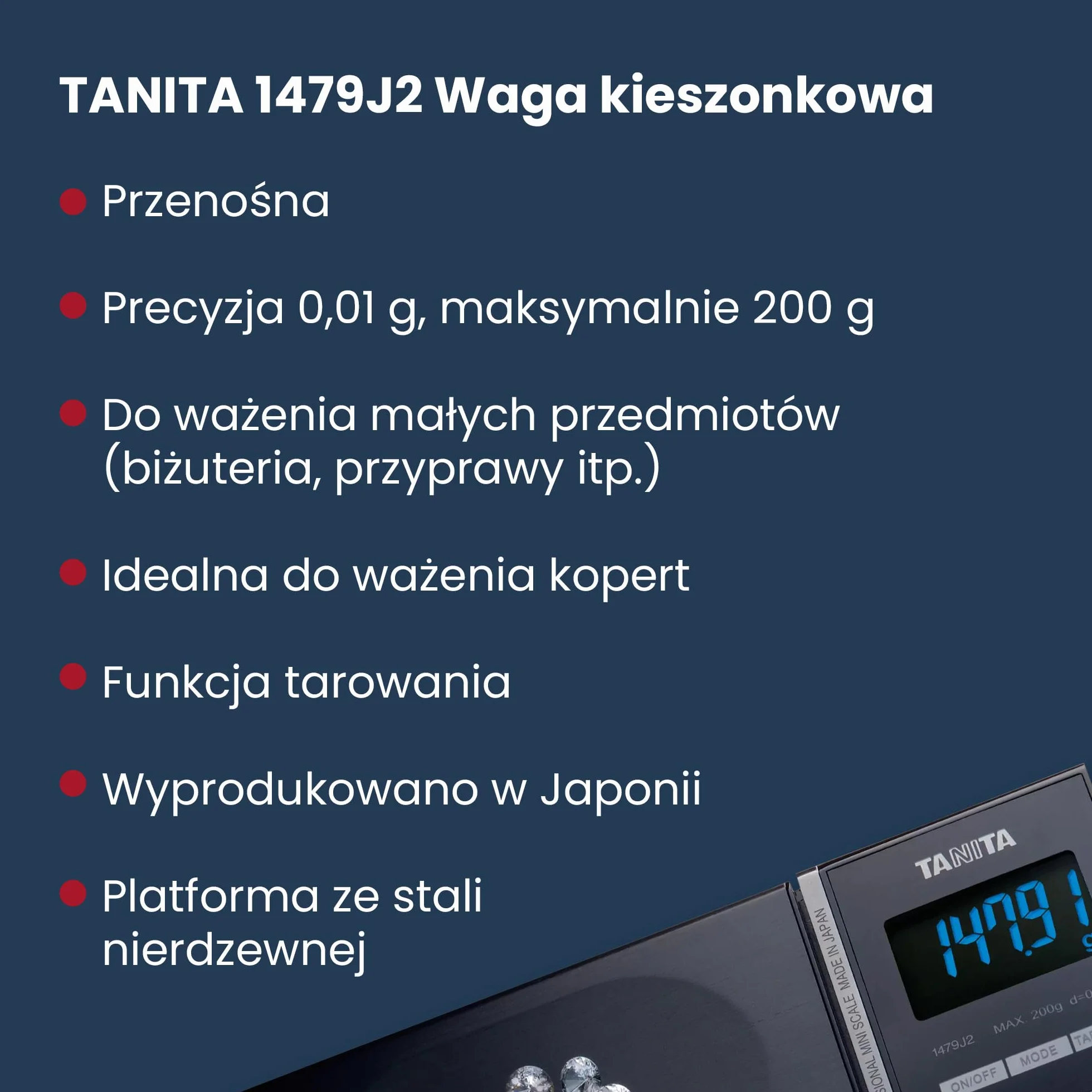 TANITA 1479J2 Profesjonalna precyzyjna waga cyfrowa - kompaktowa - łatwa i przenośna - pojemność: 200 g. Dokładność 0,01 g - Do kuchni, kawy i precyzyjnych prac