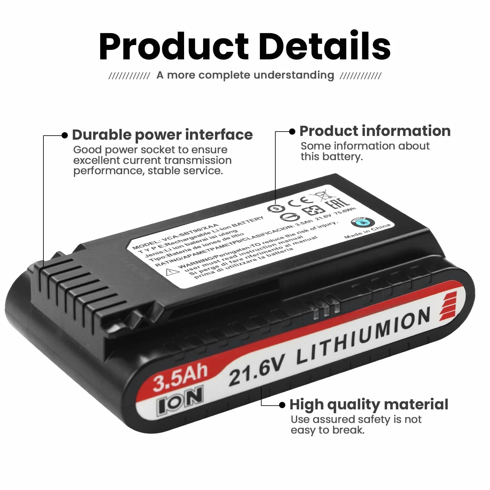 ANTIEE VCA-SBT90/XAA Batterie Compatible avec Samsung Jet 75 Battery, Samsung Jet 75, 75+, 75 Pet Jet, 90, 90+,VS20R9046T3/AA VS20T7536T5/AA VS20R9046T3/AA Aspirateur Vacuum Cleaners 3500mAh