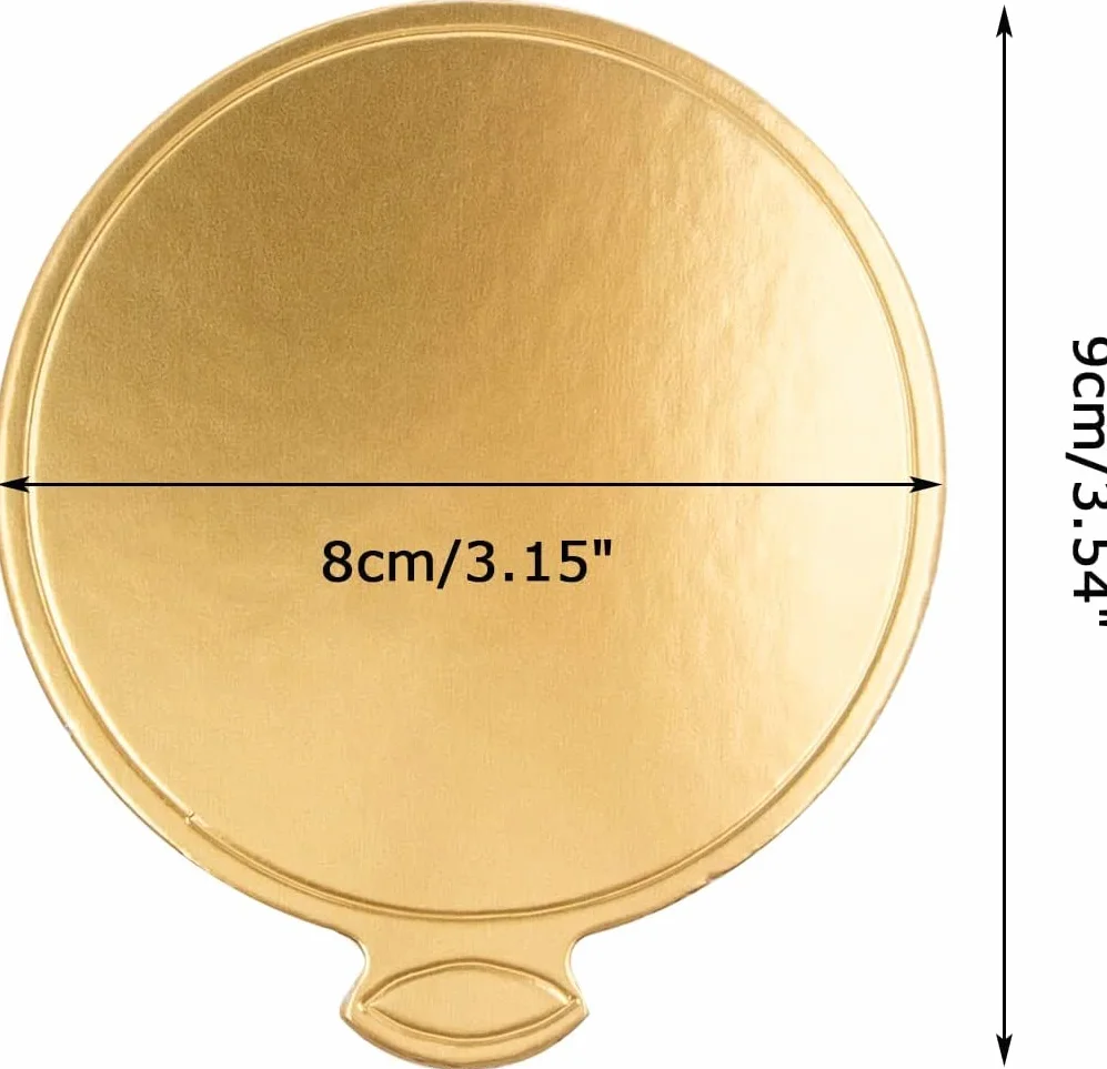 PIQIUQIU 100 SZTUK 8 cm Mousse Cake Boards Złoty papier Cupcake Deser Wyświetlacz Taca Płaska Taca Ciasto Okrągły