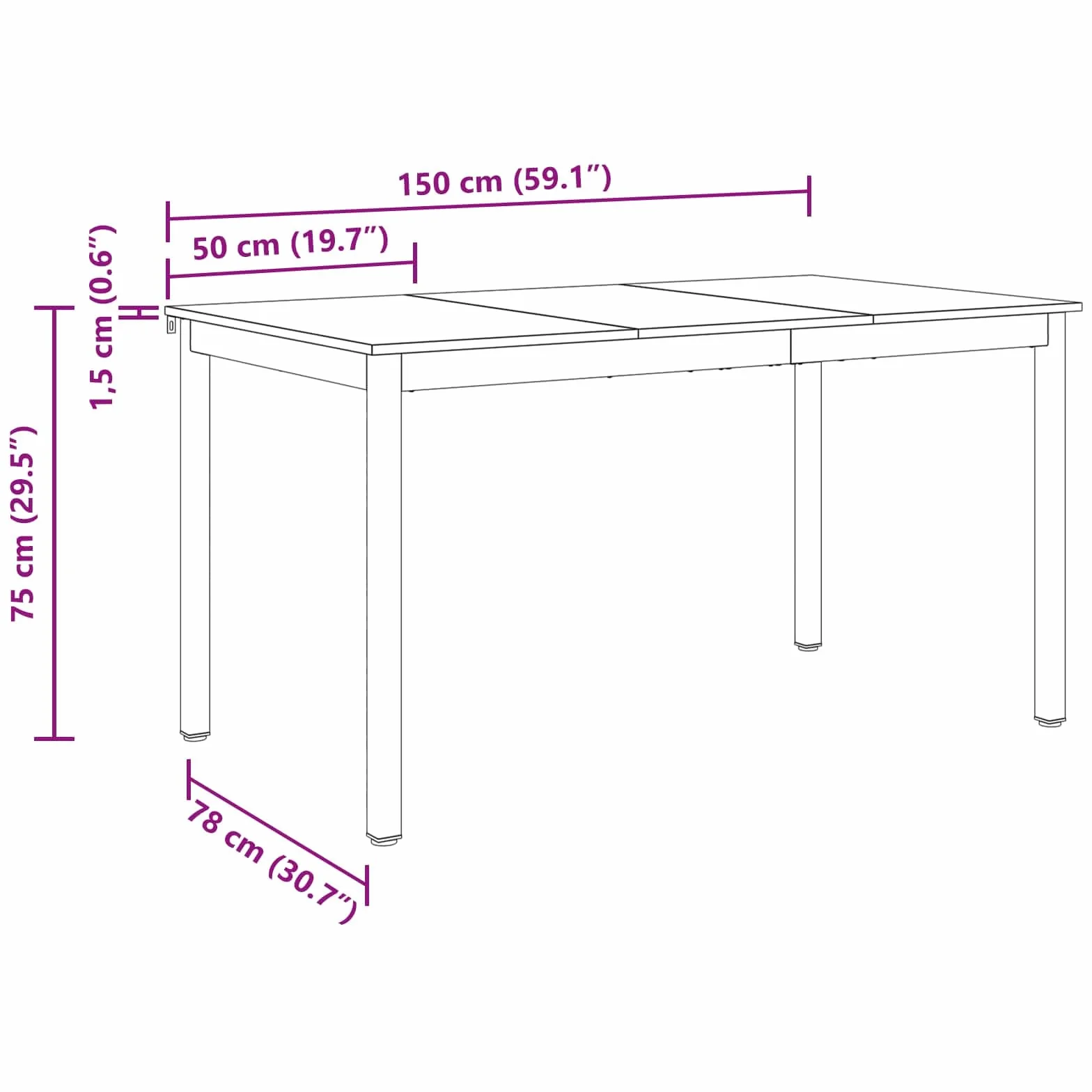 Stół do jadalni 150 x 78 x 75 cm, metalowa rama z płyty drewnopochodnej, stabilny stół kuchenny do jadalni i salonu, idealny do posiłków, śniadania, kolacji, rodziny i gości