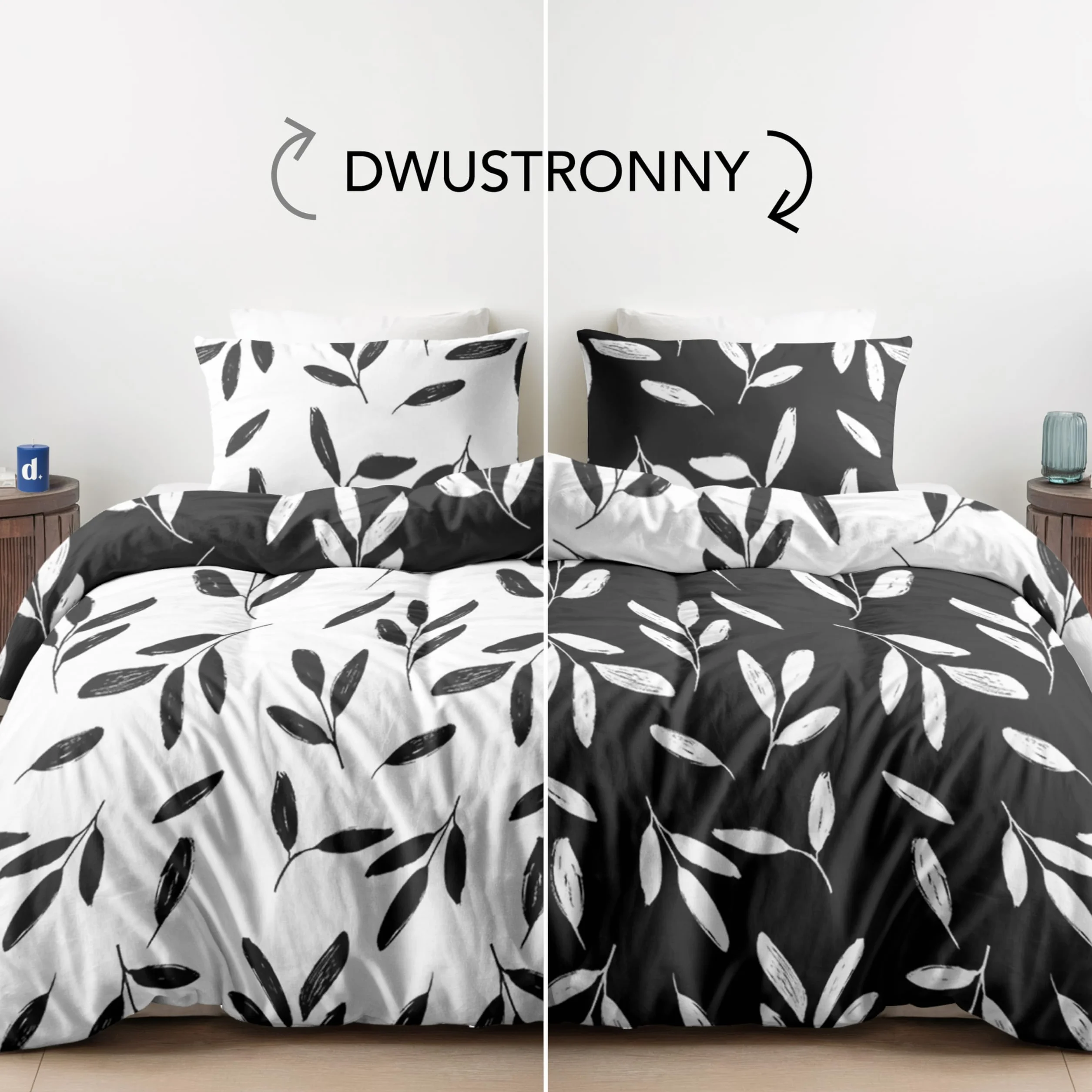Dreamzie zestaw pościeli 140x200 cm poszwa na kołdrę biały czarny kwiatowy wzór Oeko TEX