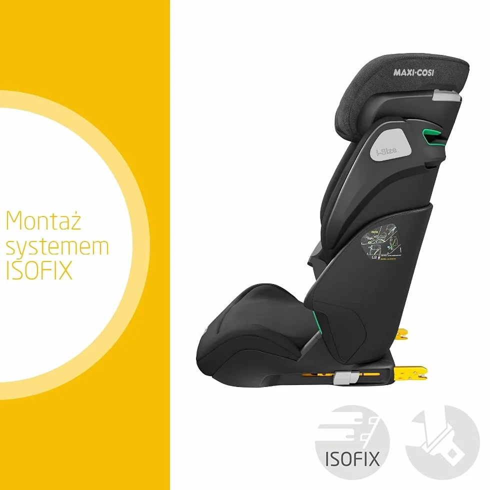Maxi-Cosi Kore i-Size Fotelik samochodowy, 3,5–12 lat, 100–150 cm, ISOFIX Fotelik dla dziecka, Regulacja wysokości/szerokości, System ochrony bocznej Plus, Szybkie i łatwe zapięcie, Authentic Black
