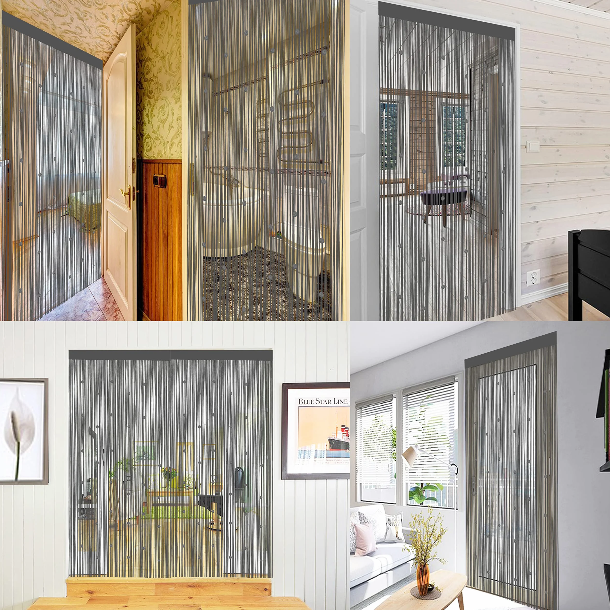 Taiyuhomes Zasłony Sznurkowe Do Drzwi, Moskitiera, Zasłona Z Koralikami, Dekoracje Okienne, Ścianka Działowa (90 x 245 cm) Szara
