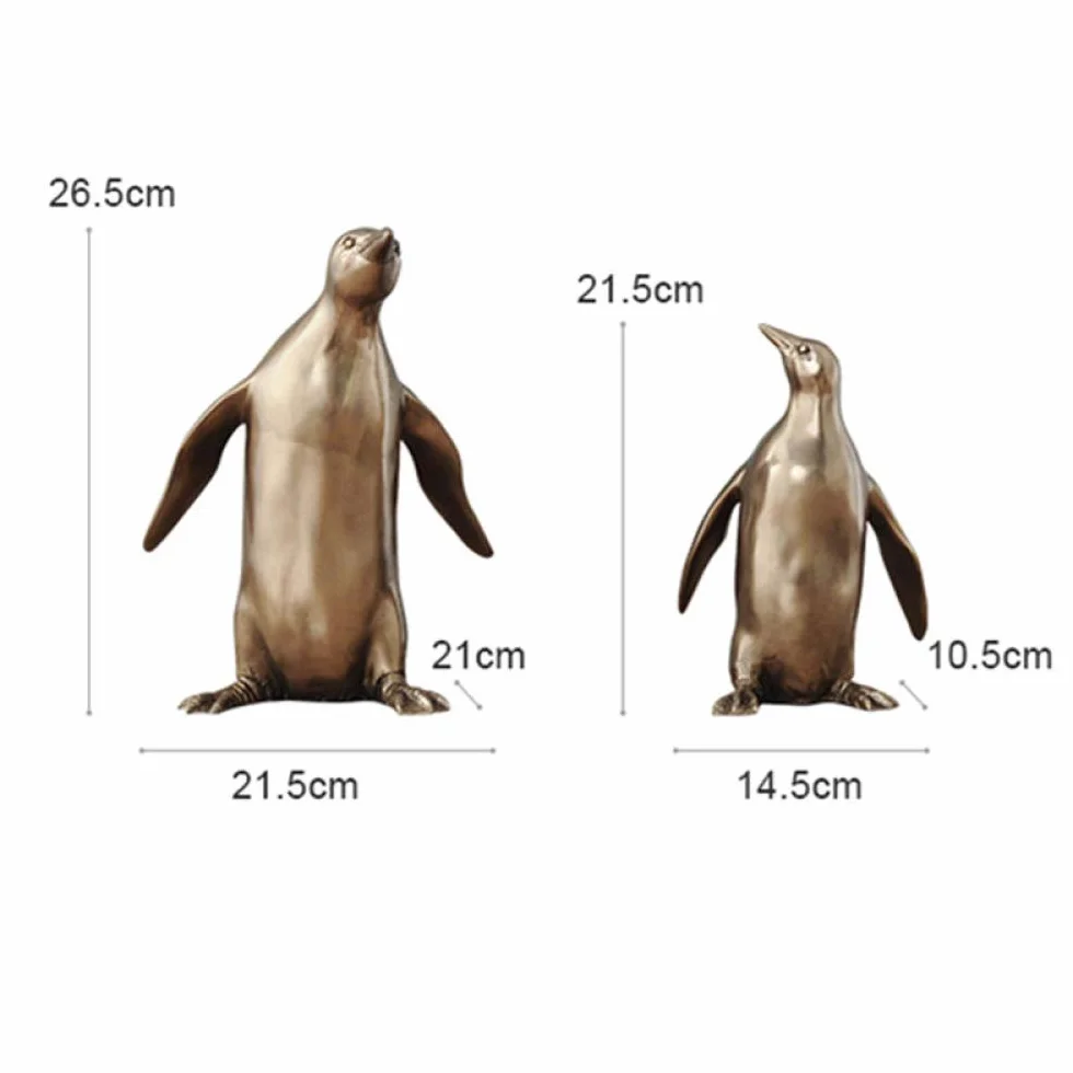 H3TF5J Rzeźby zwierząt dla domu rzeźba statua 2 sztuk/zestaw brązowa statua pingwinów odlewana na zimno miedź Spheniscidae figurka zwierzątko sztuka rzemiosło żywiczne akcesoria do dekoracji domu