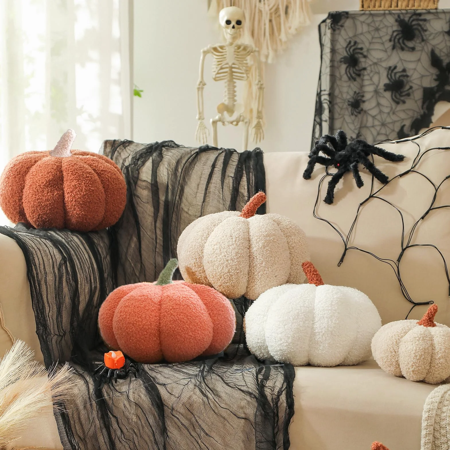 Poduszka na Halloween, w kształcie dyni, biała dekoracyjna, na jesień, ozdobna dla sof
