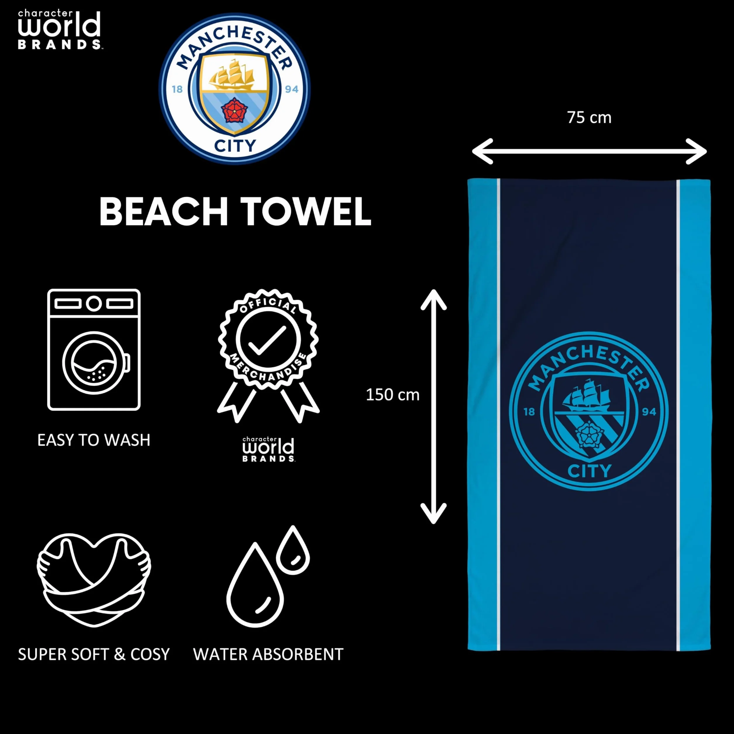 Ręcznik FC Manchester City 75x150 cm 100% bawełna