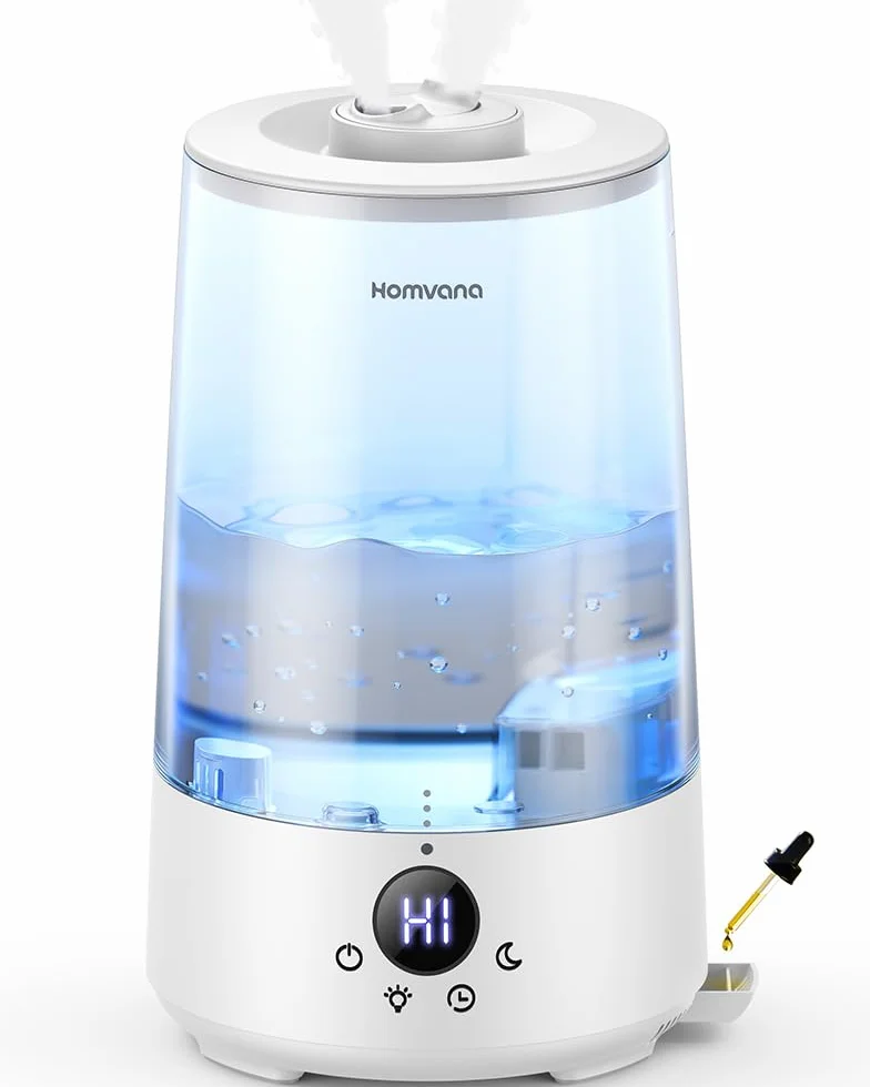 Homvana Top-Fill nawilżacz powietrza do sypialni, 3,6 l, 360 stopni, zimna mgła, 34 godziny, trwały, cichy 16 dB, mały dyfuzor olejków eterycznych