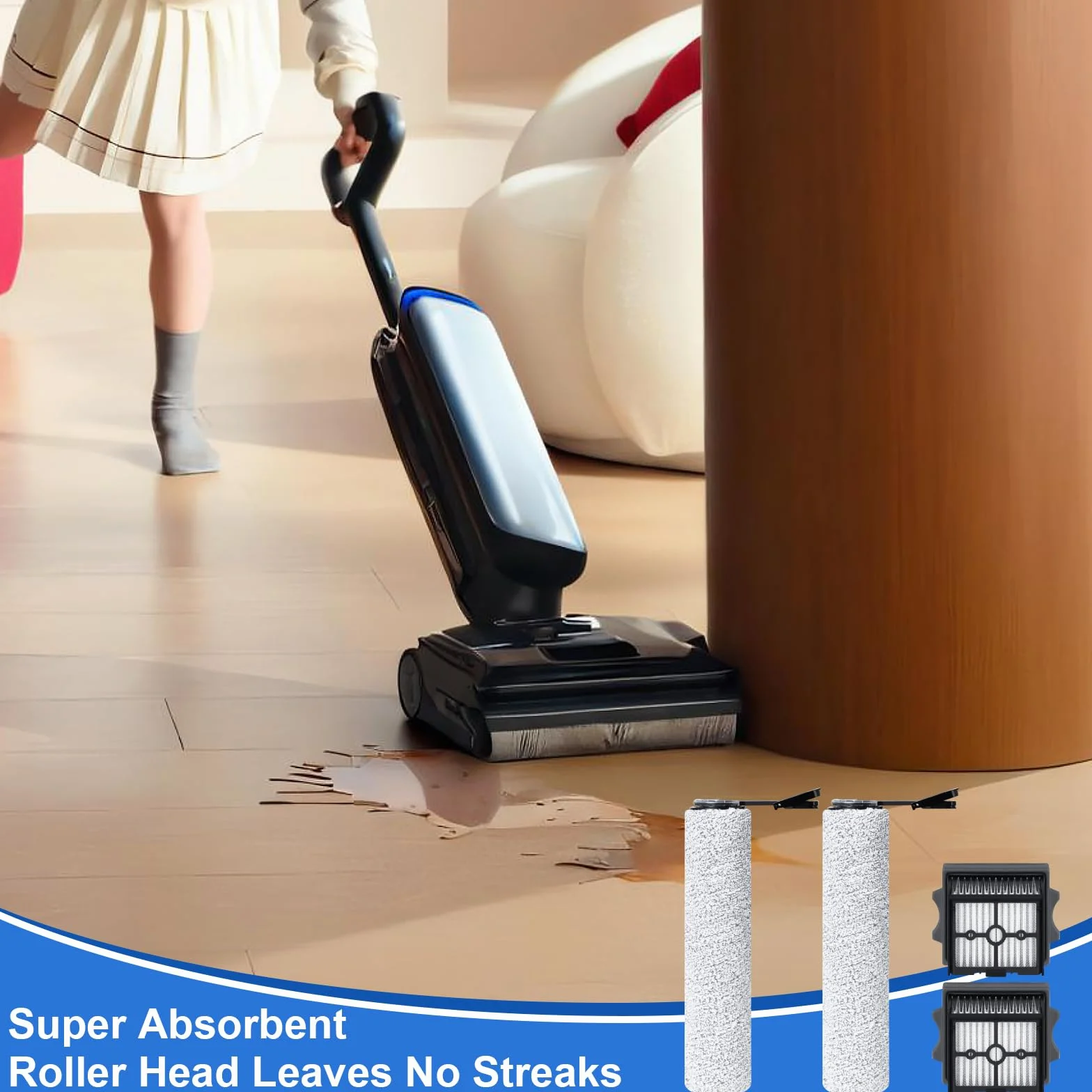 Wymienna rolka szczotki i filtr HEPA pasuje do Tineco Floor One S7 Stretch Ultra/Stretch S6/S7 Artist/S7 Master/S9 Artist/S6 Stretch lite/SWITCH S6/i6 Stretch/i5 Stretch odkurzacz na mokro