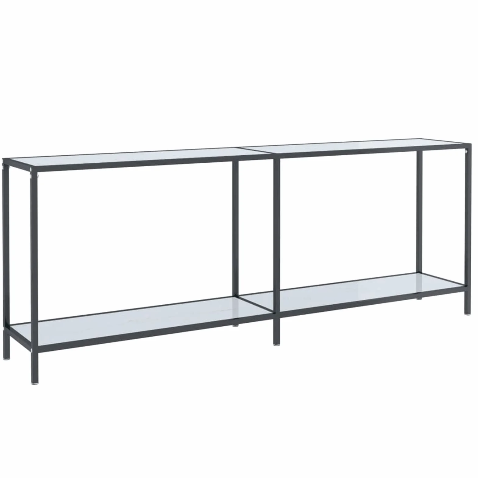 Stół konsolowy biały 200 x 35 x 75 cm ze szkła hartowanego, stolik konsolowy do przedpokoju, wąski stół wejściowy z szufladą i półkami do przechowywania, stolik na sofę do małych przestrzeni