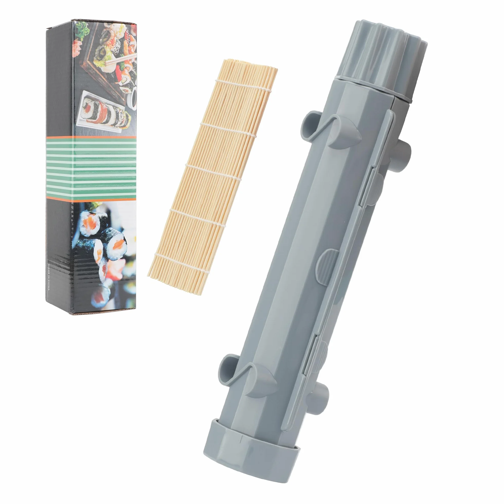 Zestaw 2 szt., szare sushi, bazooka, forma do sushi z matą bambusową, łatwy w obsłudze, zestaw do sushi dla początkujących i profesjonalistów, do samodzielnego wykonania sushi