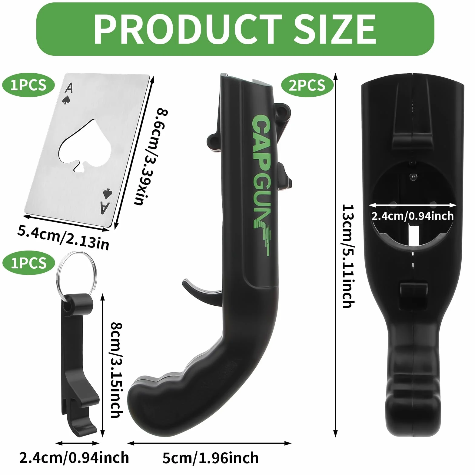2 sztuki Cap Gun z breloczkiem do kluczy i otwieraczem do pokera, otwieracz do butelek, zabawny pistolet na kapsle na urodziny, Boże Narodzenie, do domu, baru, na imprezę, gadżety dla mężczyzn