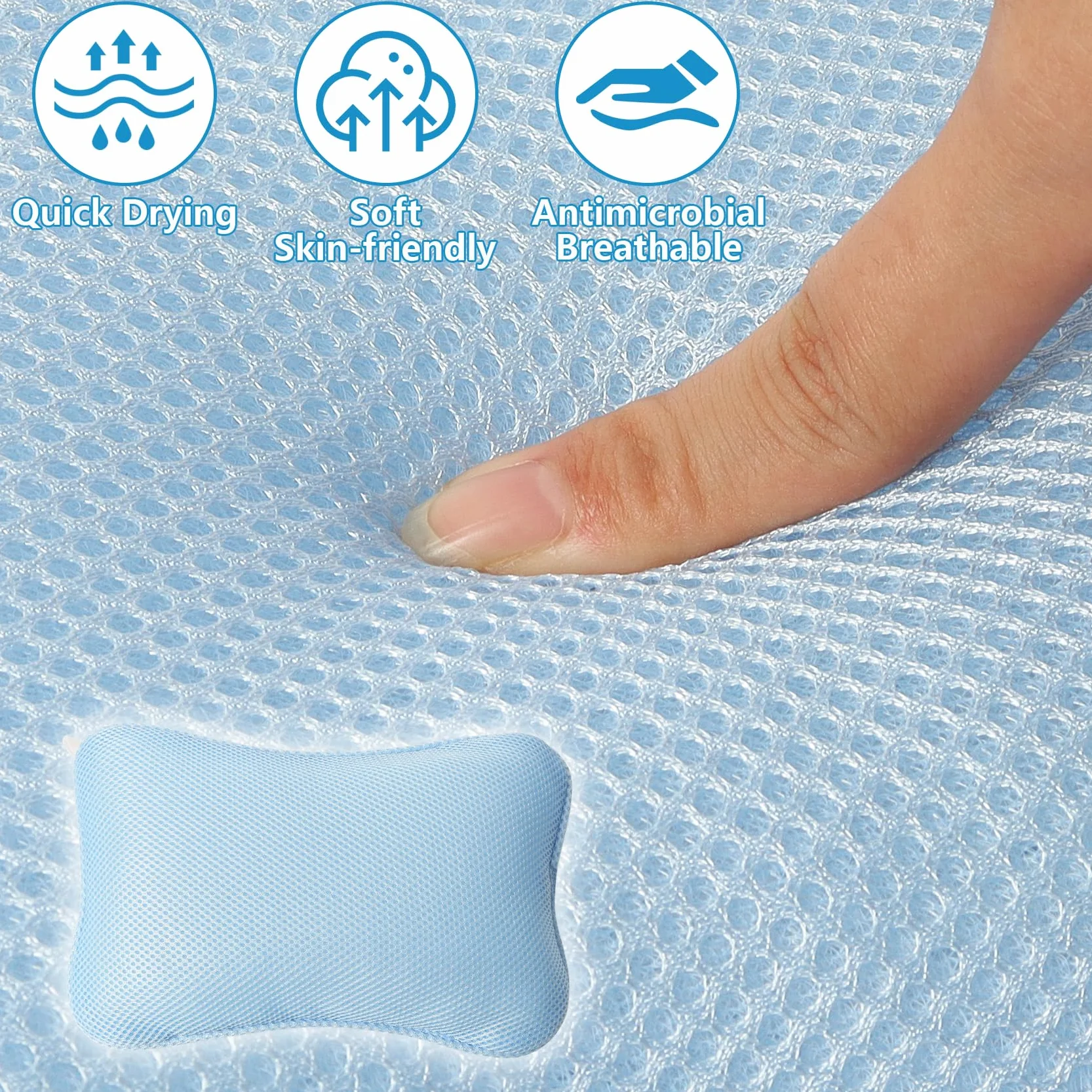 Poduszka do wanny ergonomiczna oddychająca z 4D siatką powietrzną, 1 gąbką kąpielową, 2 przyssawkami
