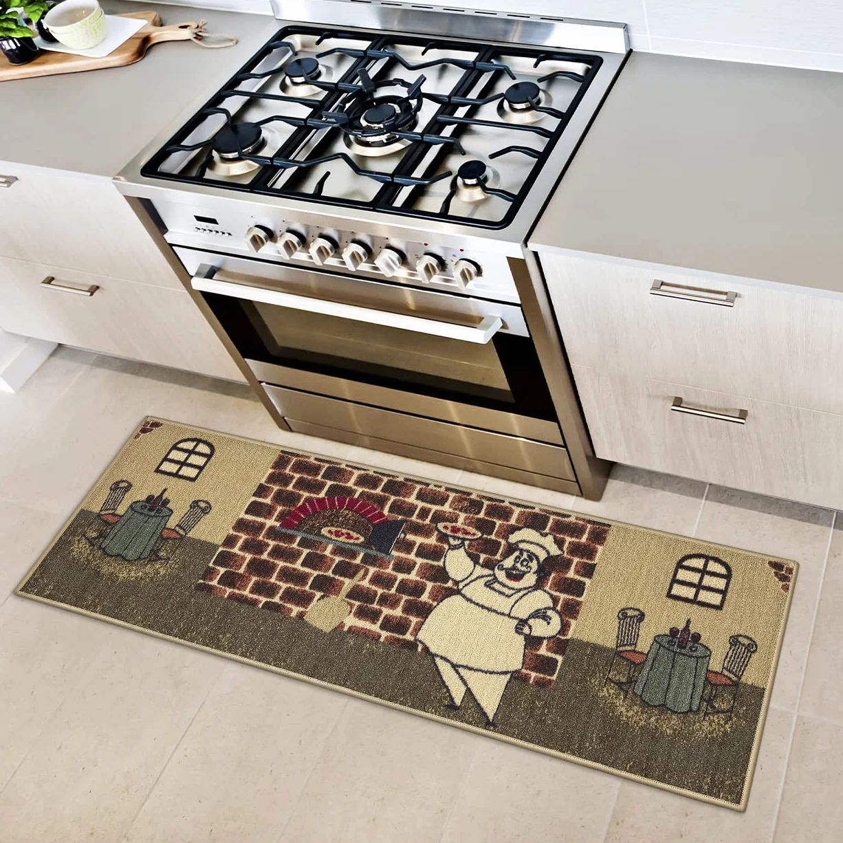Ottomanson Siesta Collection Kitchen Chef Design dywan z gumowym spodem, 50 x 150 cm, beżowy szef kuchni