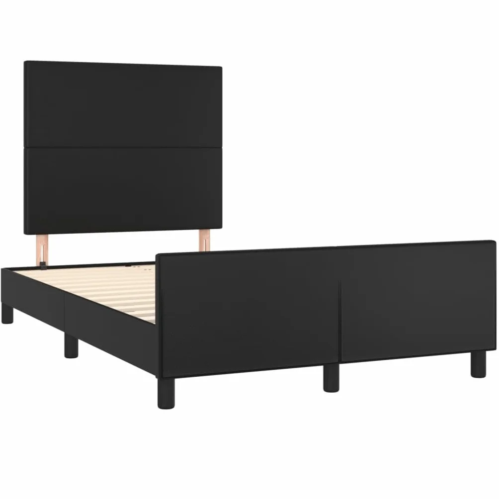 Sztuczna skóra z regulowaną wysokością zagłówka 120x200 cm Czarny | Rama łóżka z zagłówkiem 120x200 cm czarna sztuczna skóra z regulacją wysokości