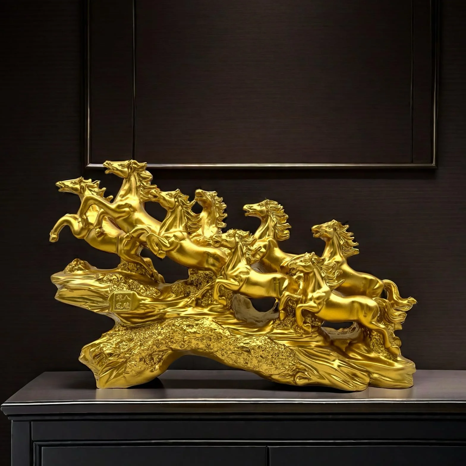 Chińska figurka koni Feng Shui - żywiczne figurki konia biegającego do domu dekoracja biura dekoracja stołu ozdoby dla bogactwa i sukcesu dobre prezenty na szczęście złoto