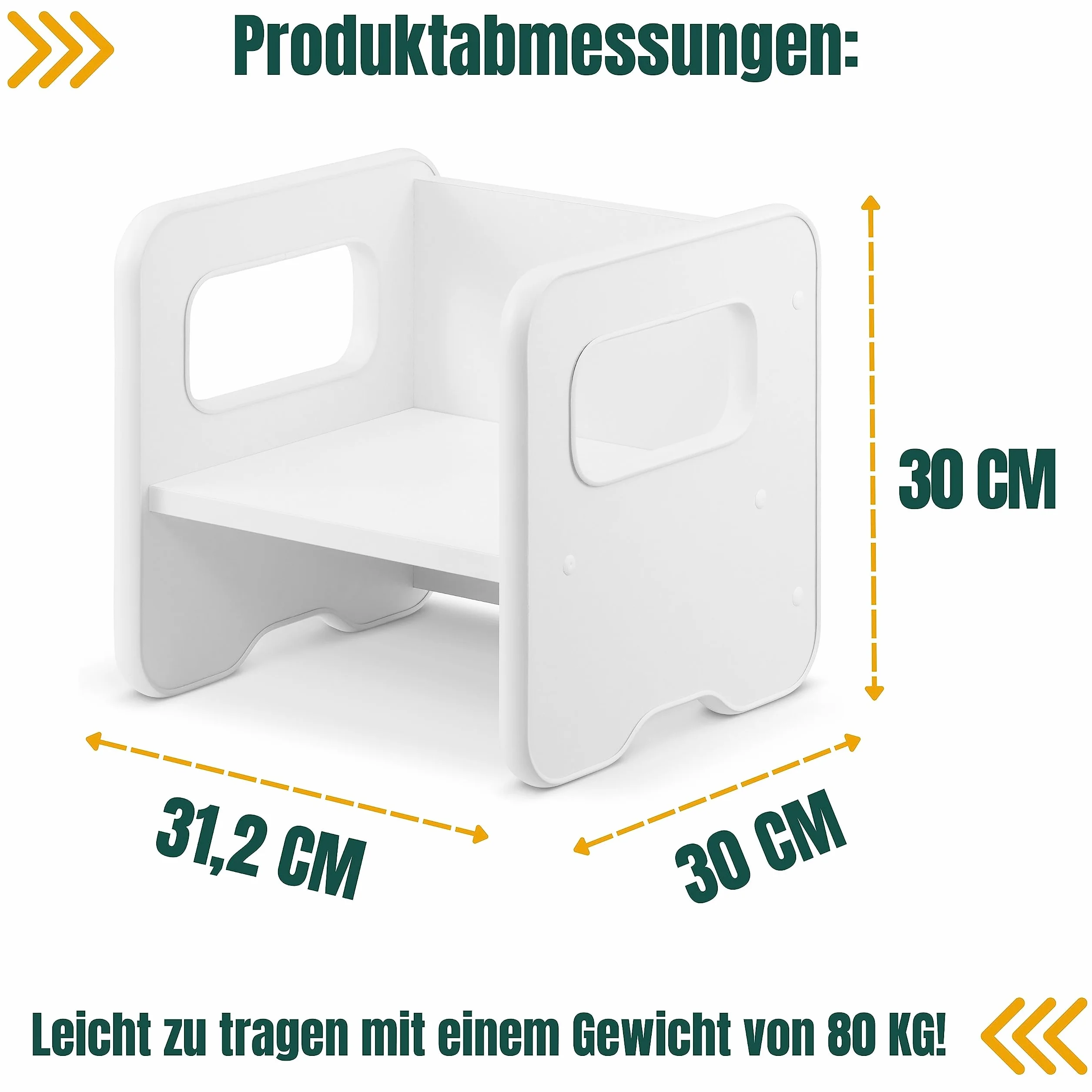 defiPad Taboret do siedzenia dla dzieci | stylowy taboret dwustronny | fotel dziecięcy od 1 roku życia | krzesło dziecięce z drewna | krzesło można przekształcić w stół | pokój dziecięcy Montessori |