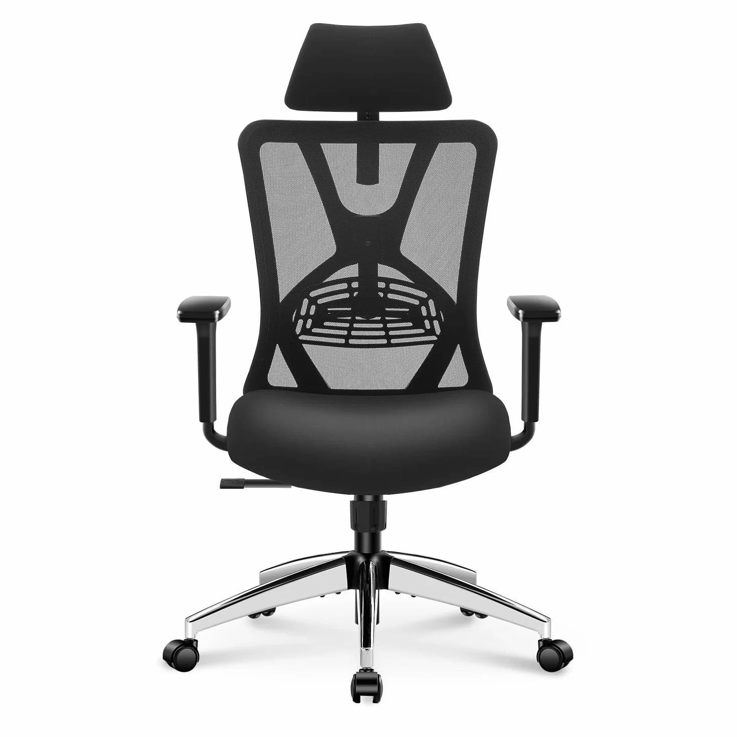 Ergonomiczne krzesło biurowe Ticova - Krzesło biurowe z wysokim oparciem, regulowanym podparciem lędźwiowym, zagłówkiem i metalowym podłokietnikiem 3D - Krzesło komputerowe z siatką kołysaną 130°
