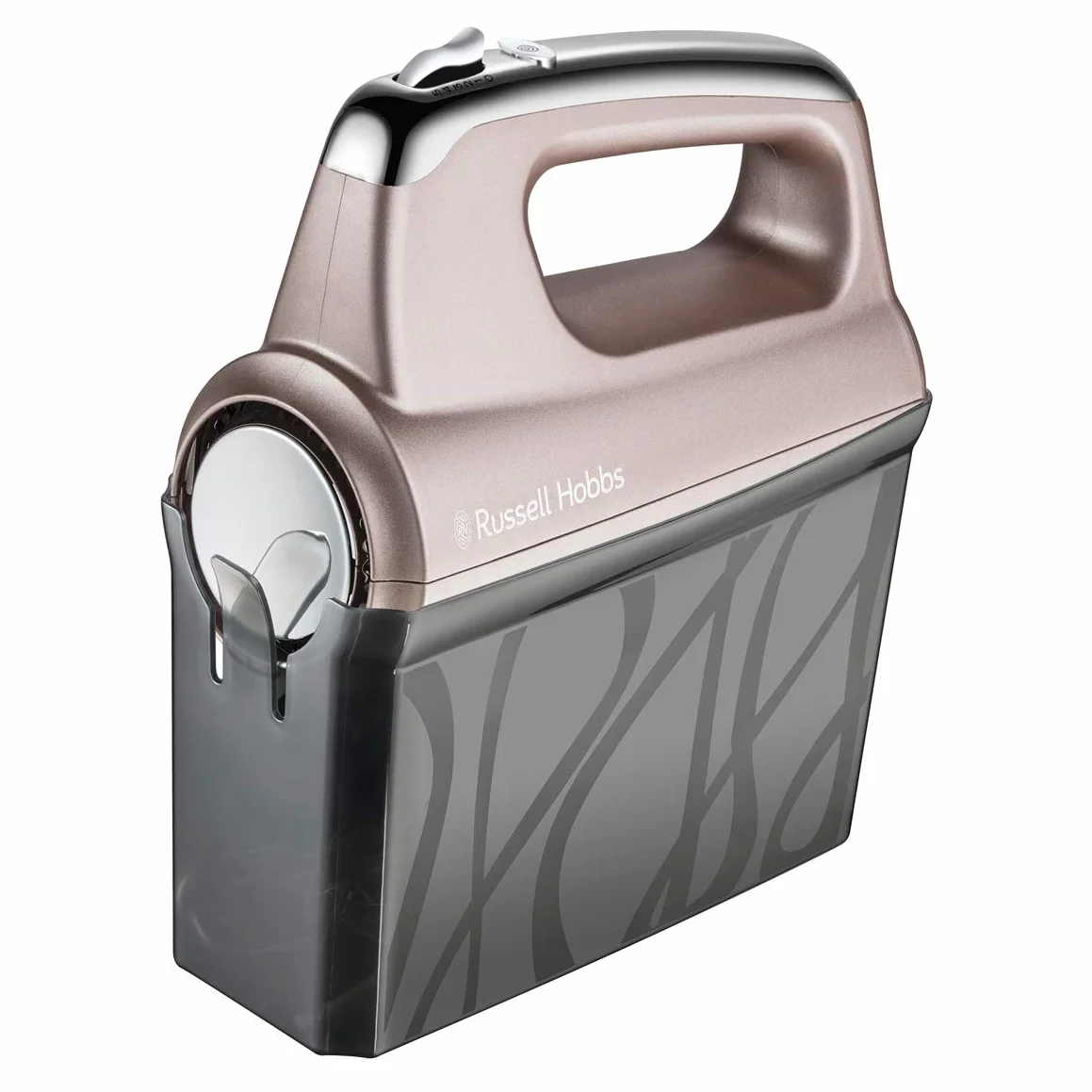 Russell Hobbs Mikser ręczny ze schowkiem na akcesoria, Swirl Quartz, 4 prędkości + turbo, 2 ubijaki spiralne wykonane z nylonu wzmocnionego włóknem szklanym, 2 haki do wyrabiania ciasta, 25892-56