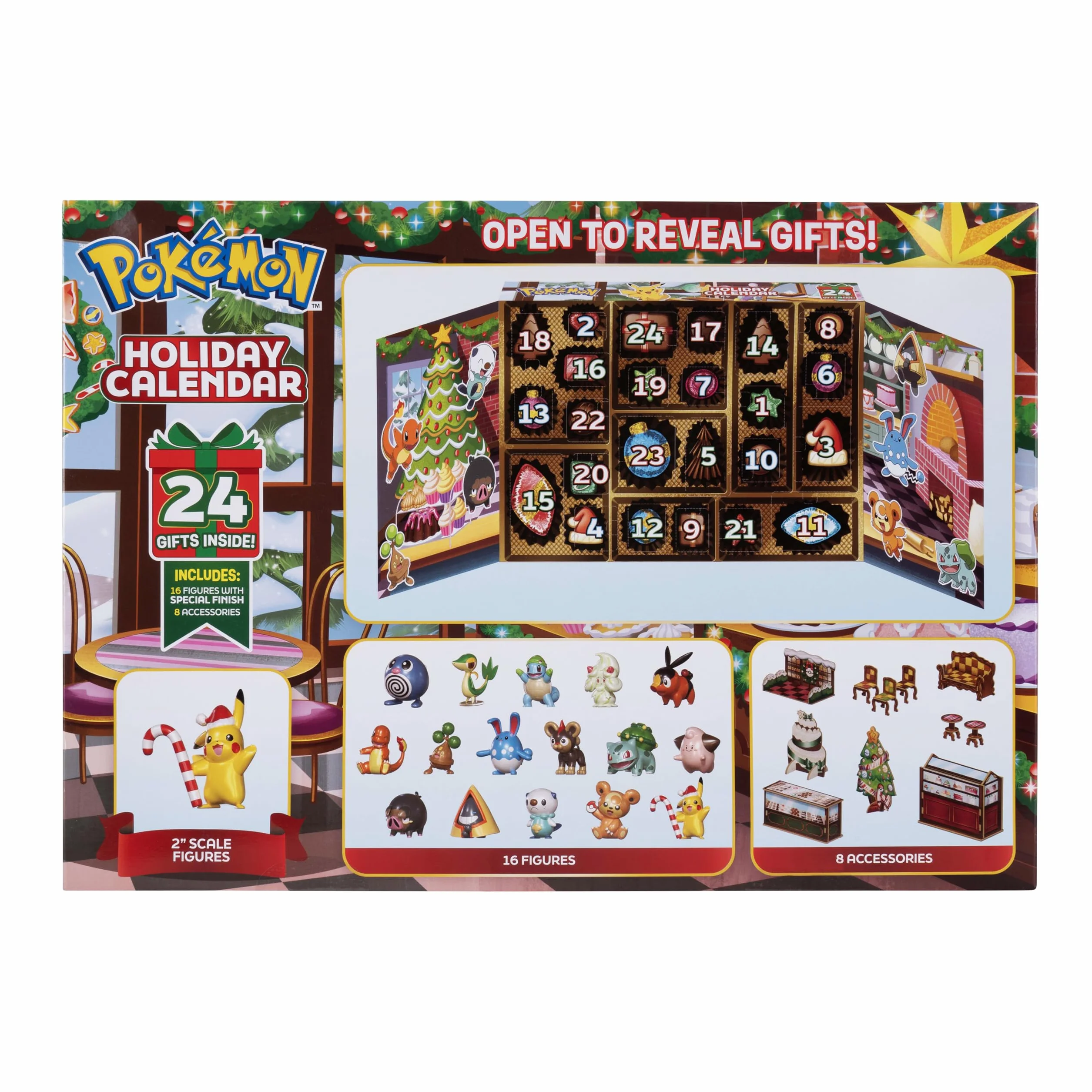Pokémon X-mas Advent Calendar 2025 PKW4116 - Multicolor- Includes 16 pcs. of christmas themed Battle figures + 8 accessories - Official Pokemon Playset for children 4+
