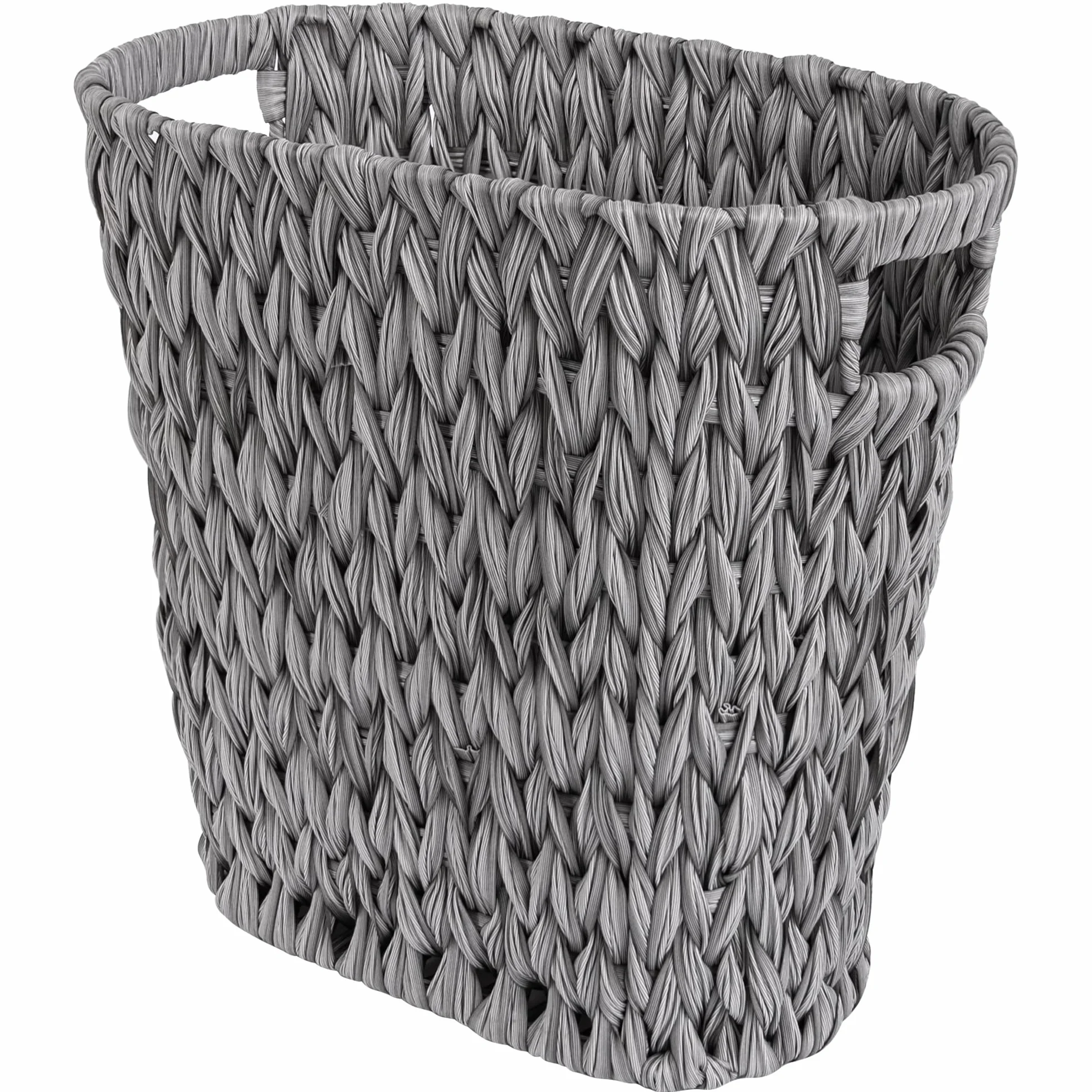 GRANNY SAYS Ozdobny kosz na papier, plastikowy kosz na śmieci z wikliny, wytrzymały kosz na papier z wikliny, kosz na śmieci z uchwytem do biura, łazienki, salonu - Szary