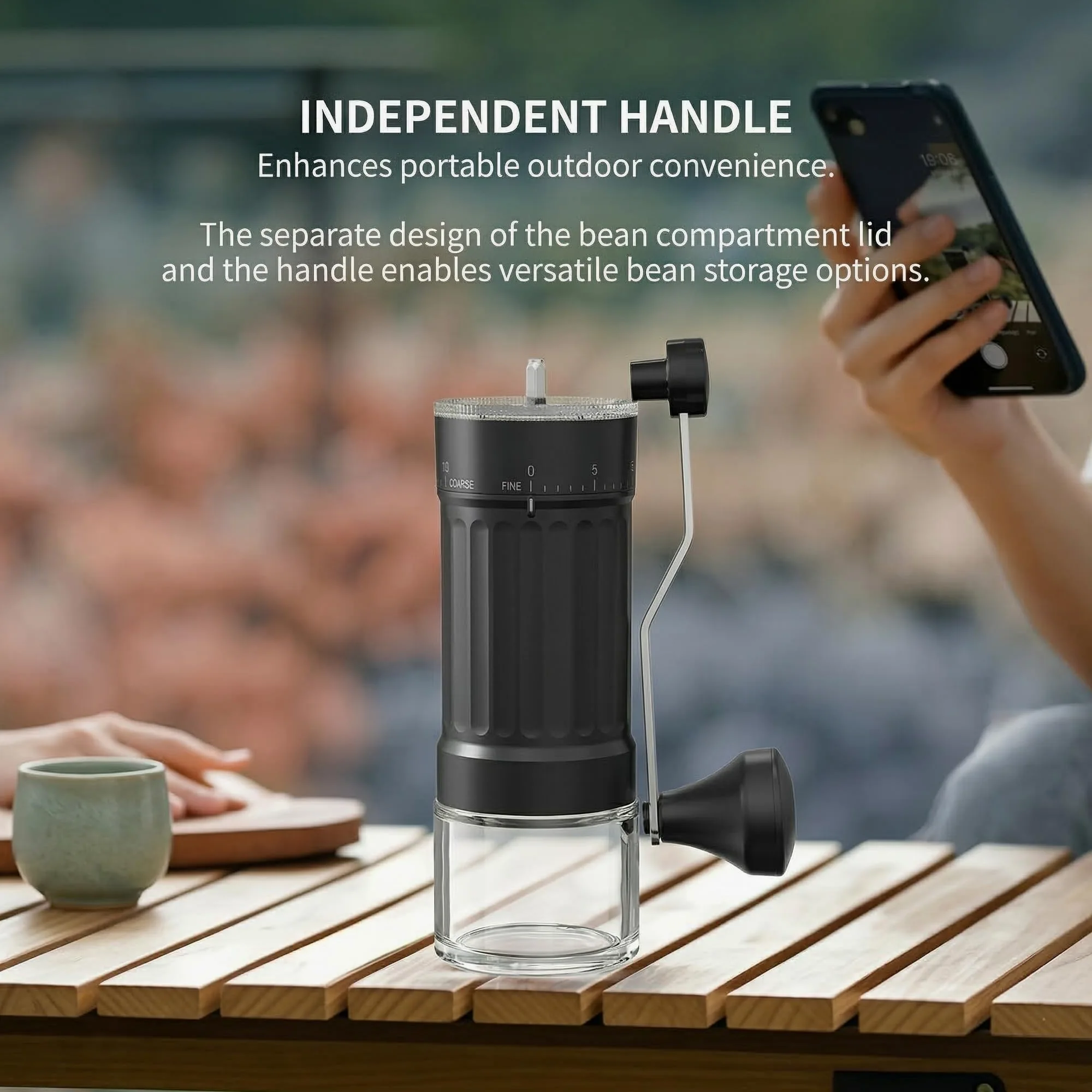 Ręczny młynek do kawy zewnętrzny regulowany z precyzyjnym ceramicznym mechanizmem stożkowym, 40-stopniowa regulacja, odpowiedni do aeropress, Pour Over i Moka