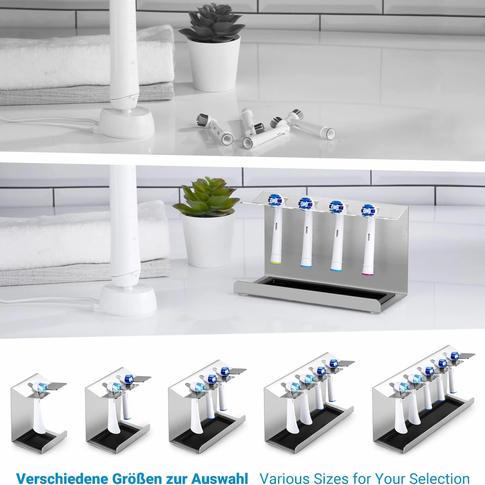 Siegvoll Uchwyt na szczoteczki do zębów ze stali nierdzewnej do Oral-B iO Philips Sonicare na 3 elektryczne szczoteczki