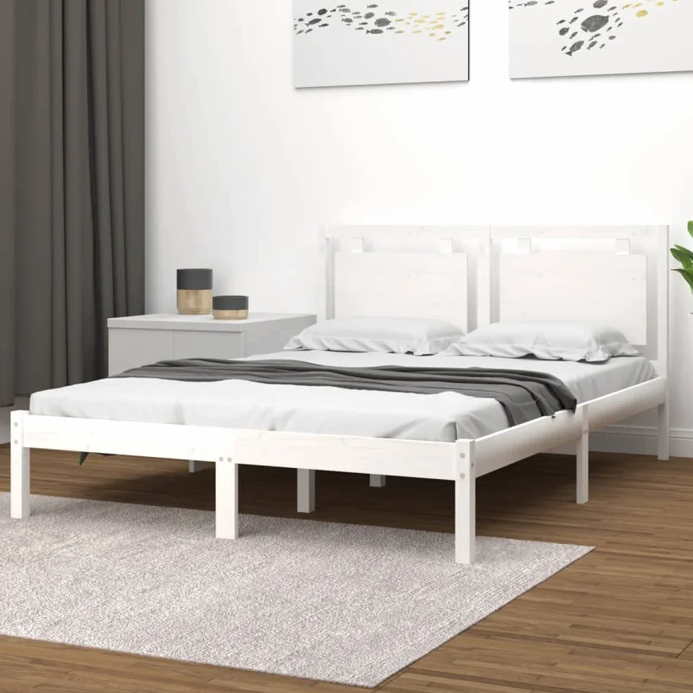 Lite sosnowe klasyczna listwy ze sklejki 200x200 cm biały | Rama łóżka biała lite drewno sosnowe 200x200 cm z zagłówkiem drewniana stelaż