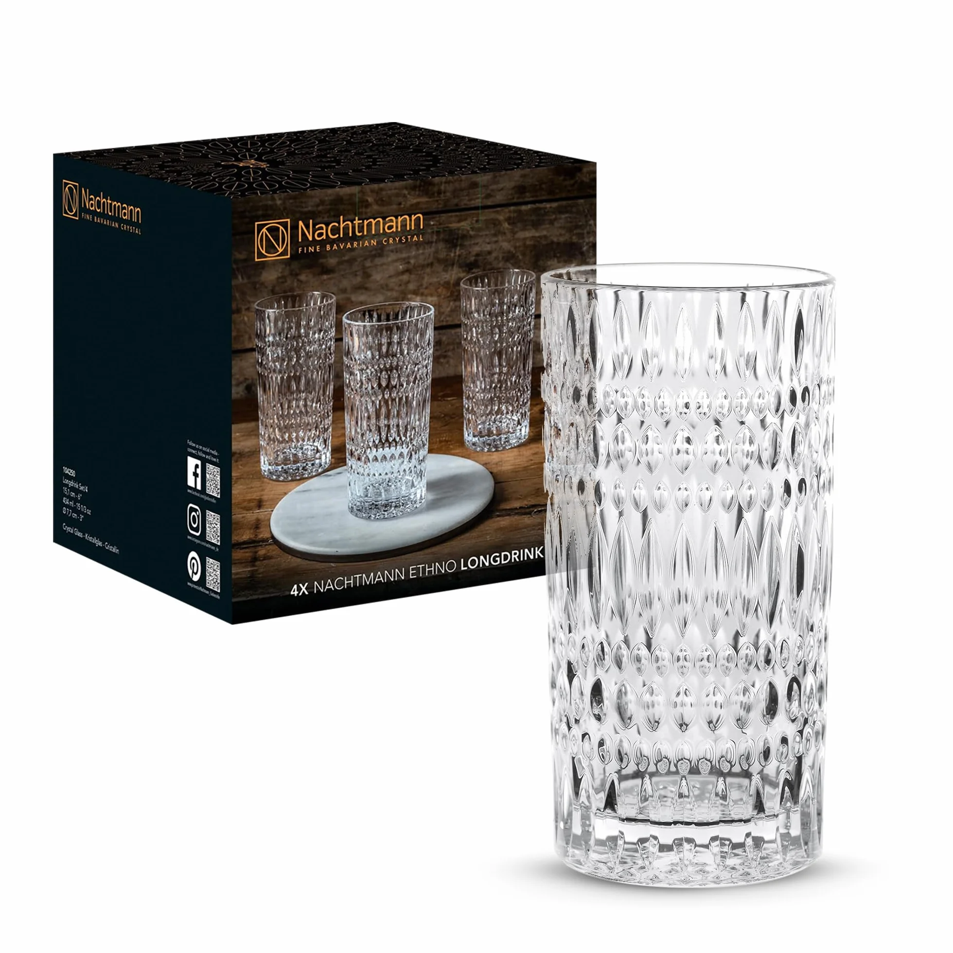 Nachtmann 4-częściowy zestaw szklanek do long drinków, szklanki koktajlowe, szkło kryształowe, 434 ml, Ethno, 104250