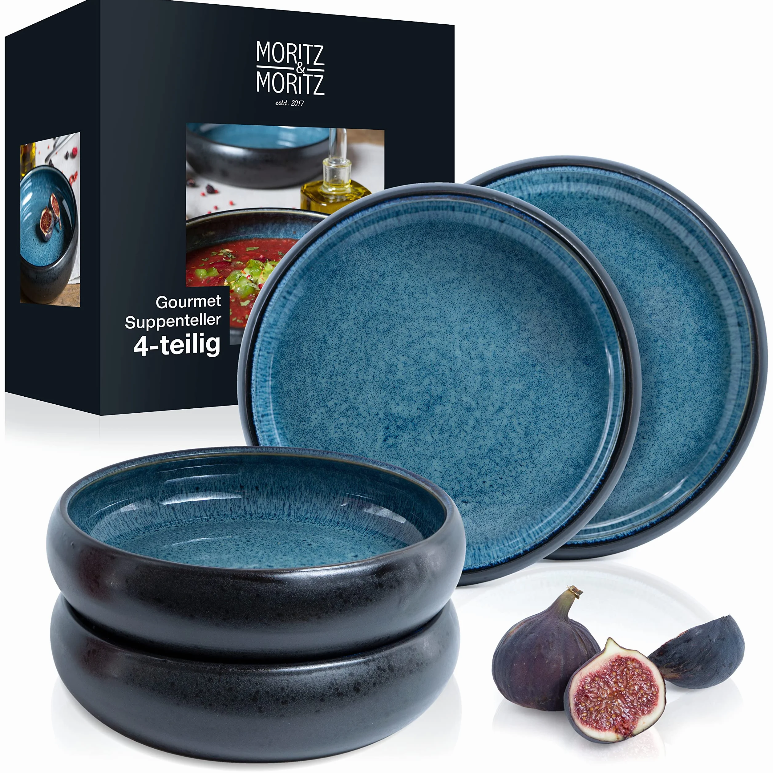 Moritz & Moritz SOLID 4 kamionkowe talerze do zupy, 19 cm, miska na zupę, makaron, sałatkę lub musli