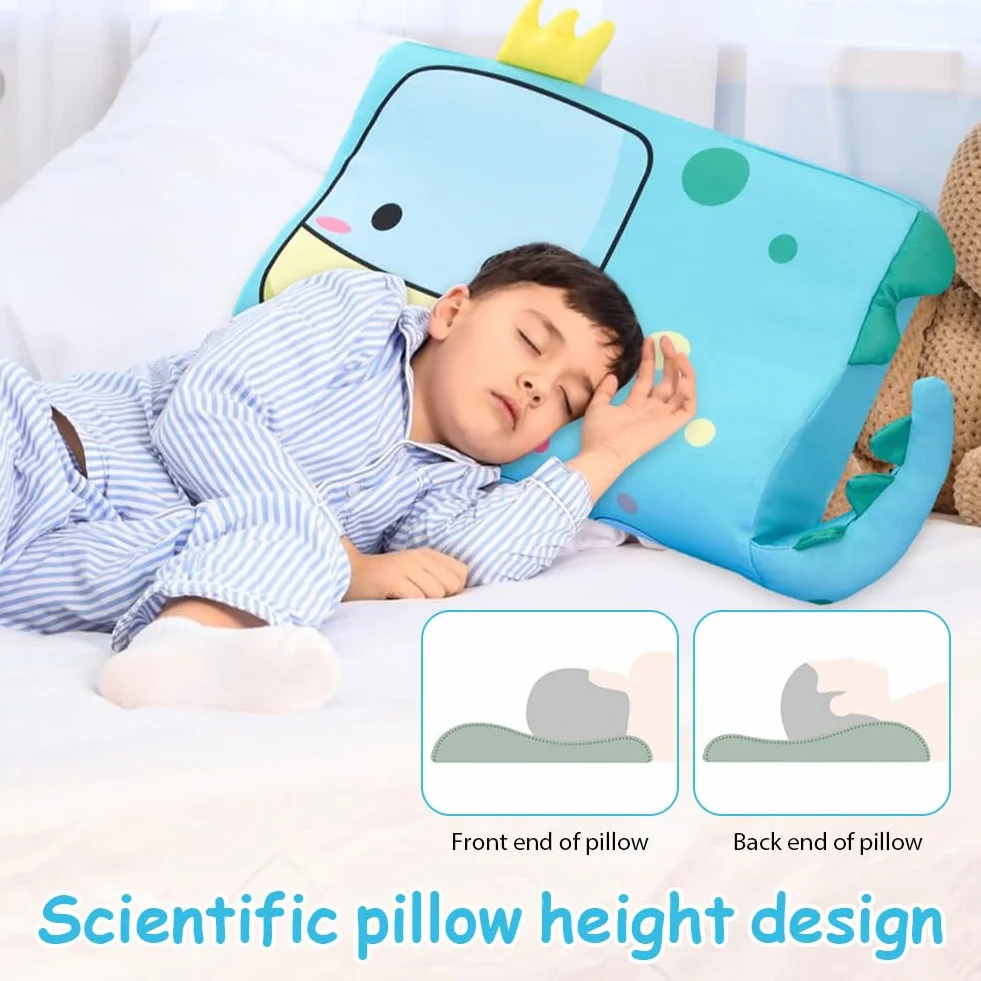 DASIAUTOEM Schlummerkids Poduszka dla dzieci, 46 x 26 cm, śliczne zwierzęta, ergonomiczna poduszka do przytulania dla dzieci, oddychająca, komfortowa poduszka dla dziewcząt i chłopców (dinozaury)