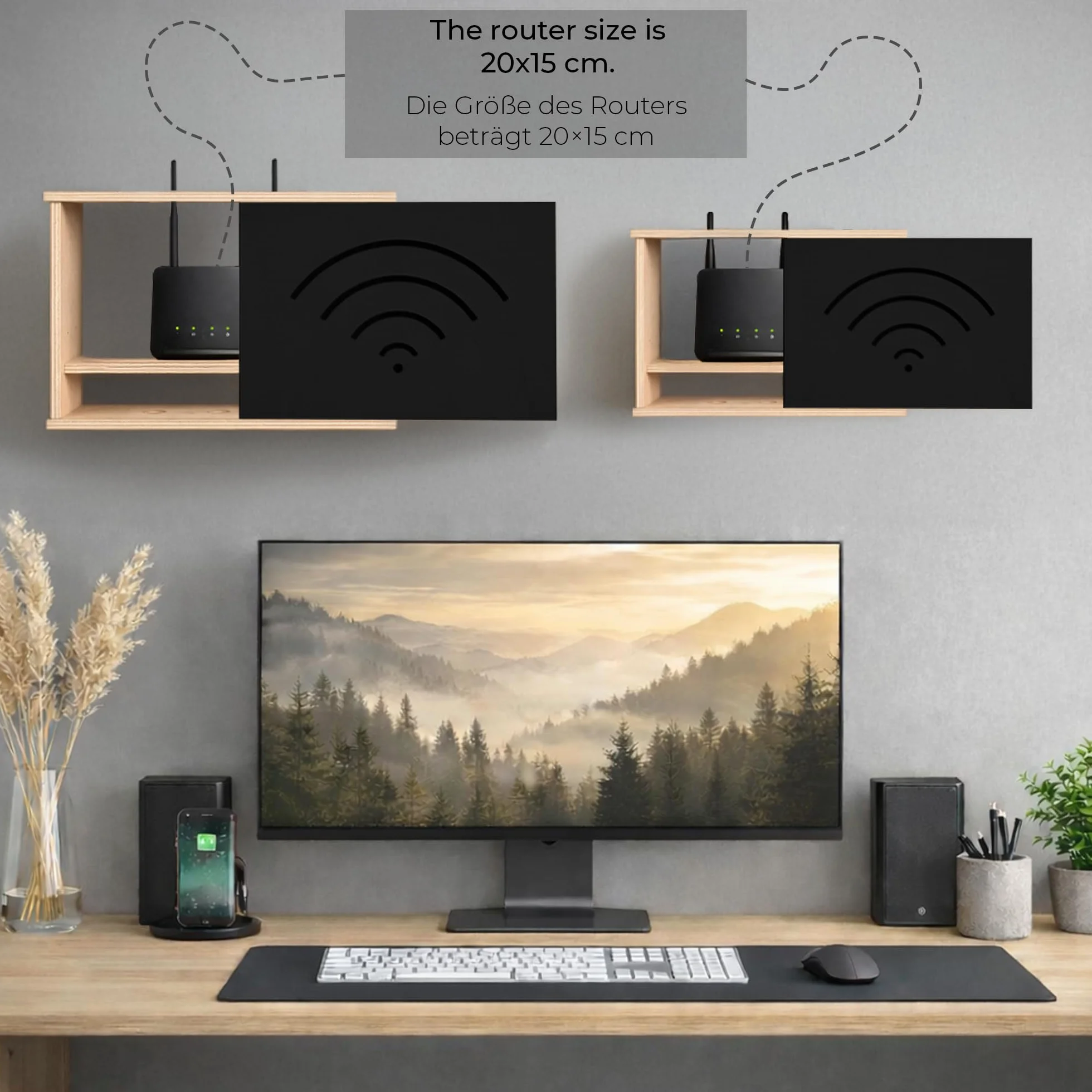 MOE UHANE Szafka do przechowywania routerów, skrzynka na routery, skrzynka na routery, skrzynka ścienna, półka WiFi, wyprodukowana w UE (40 x 9,5 x 32)