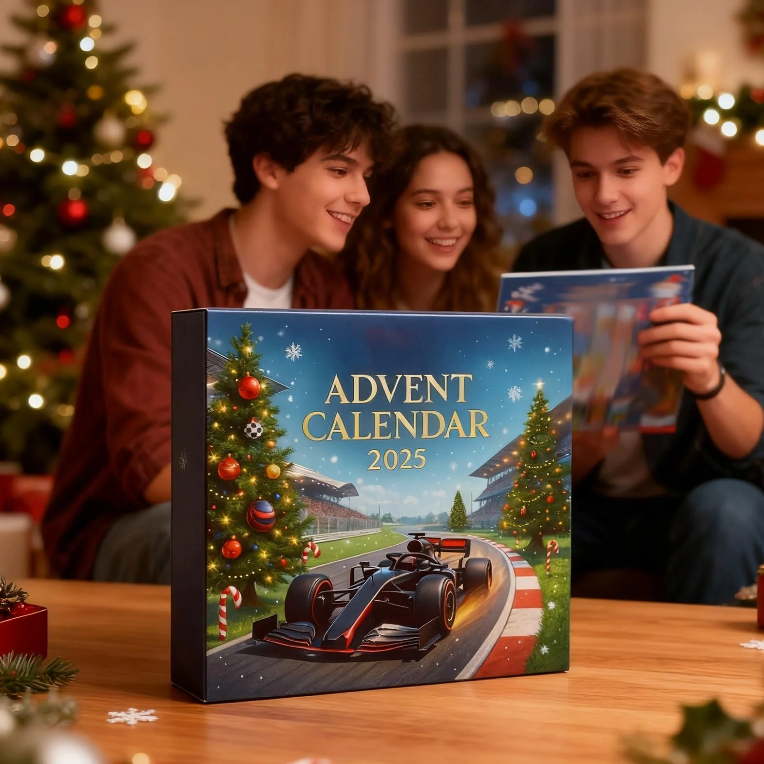 Racing 2025 Christmas Advent Calendar, 24-Day Countdown, 2D Racing Team Ornament, Holiday Surprise for Boys and Girls