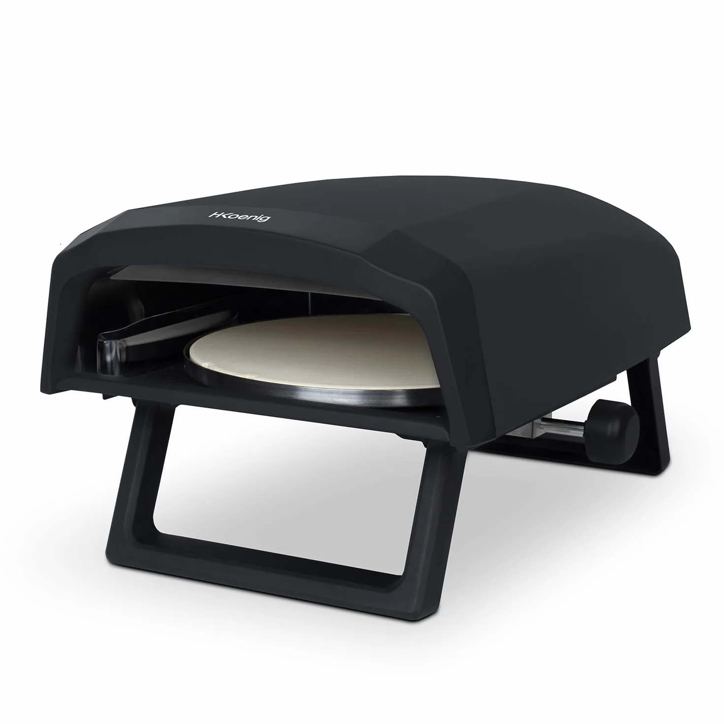 H.Koenig GINO640 piec do pizzy gazowy, stal nierdzewna, 32 cm, powierzchnia obrotowa o 360 stopni, kamień Cordierite, do 500°C, składane nóżki, łopatka do pizzy i regulator
