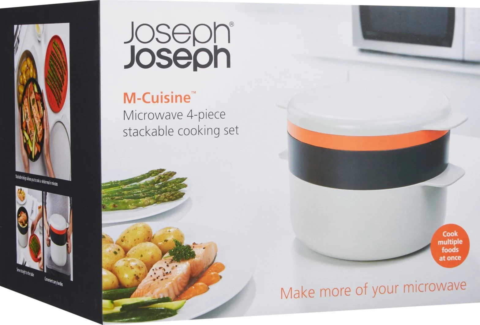 Joseph Joseph M-Cuisine 4-częściowy zestaw kuchenek mikrofalowych do układania w stos - kamień/pomarańczowy