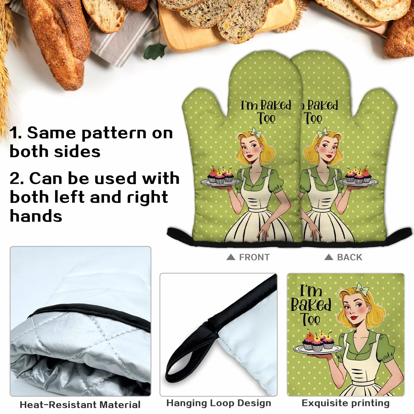 I'm Baked Too, zabawny zestaw rękawic kuchennych i uchwytów do garnków, idealny dla miłośników pieczenia, piekarzy, mamy, żony, dziewczyny, prezent urodzinowy na parapetówkę, modny dwustronny