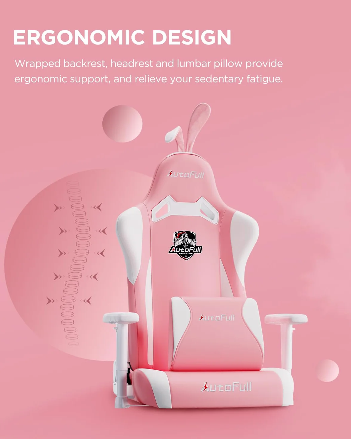 AutoFull Ergonomiczne Krzesło do Gier Skóra PU Wysokie Oparcie Kawaii z Uszami Królika