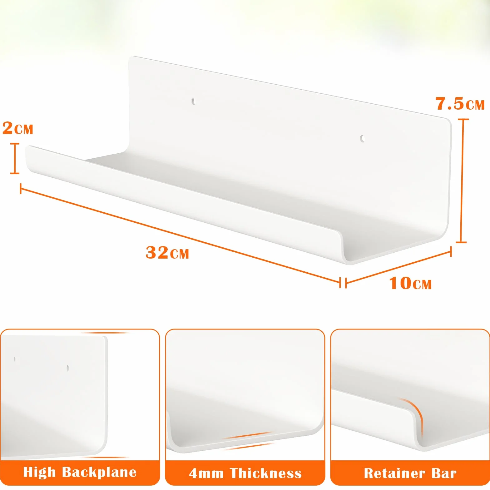 WELDUN Zestaw 4 regałów ściennych bez wiercenia 32 cm wiszące klejące plastikowe białe