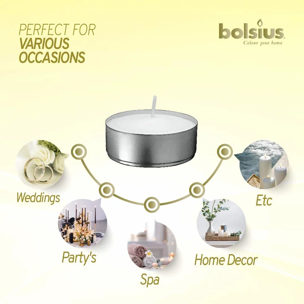 BOLSIUS Zestaw 100 bezzapachowych świec typu tealight, biały, 3,5 godz