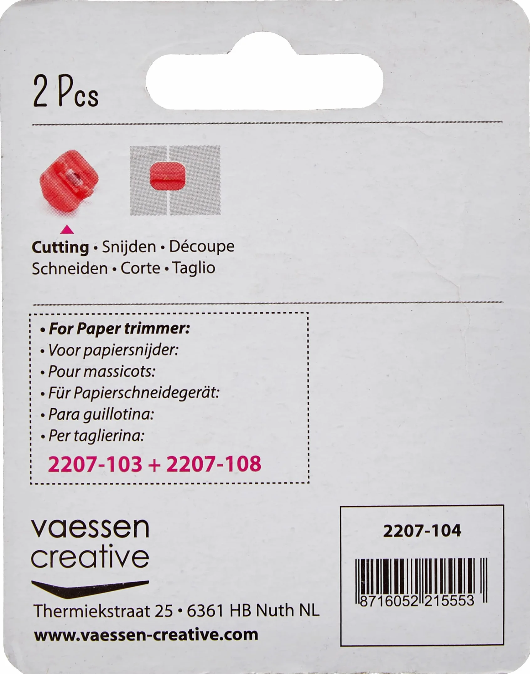 Vaessen Creative Ersatzklingen Papierschneidemaschine Gerade Klinge, wymienne ostrze 2 stopki do maszyn Schneidemaschinen, plastik, biały, 2 x 1 x 0,5 cm, metal, kość słoniowa, jeden rozmiar