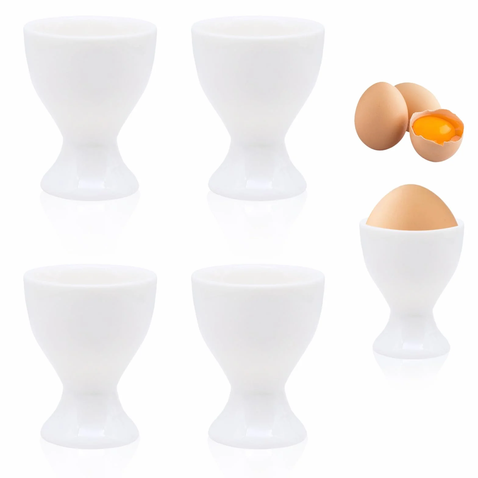 Zestaw 4 porcelanowych kieliszków do jajek, okrągłe, biała porcelana, uchwyt na jajka, możliwość układania w stos, uchwyt na jajka śniadaniowe, gotowane na śniadanie, narzędzie do gotowania