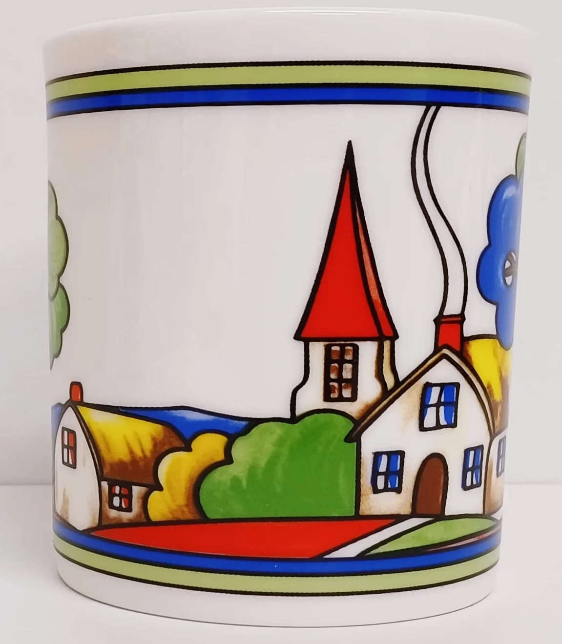 Village Art Deco kubki, zestaw 6 dużych kubków Balmoral, 425 ml, wysokiej jakości porcelana kostna, ekskluzywne, wiejskie kubki do sceny, ręcznie dekorowane w Wielkiej Brytanii