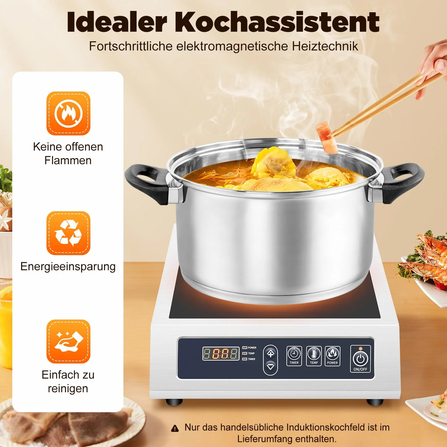 MINRS Pojedyncza płyta indukcyjna 3500 W, płyta indukcyjna, 1 płyta elektryczna, indukcja, 11 mocy, 60-300℃, regulacja temperatury, 24-godzinny timer, zabezpieczenie przed przegrzaniem, obciążenie 5
